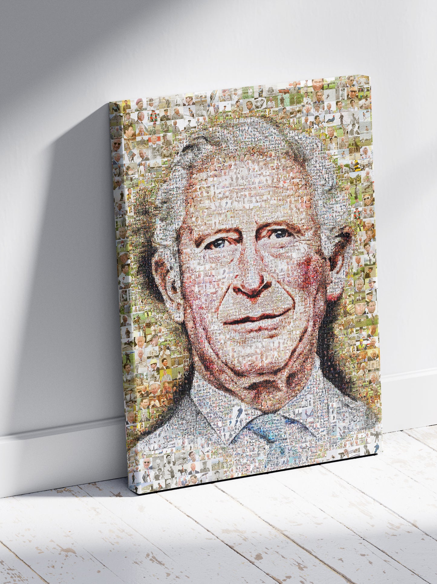 Unique Mosaic Artwork of King Charles III Blowing Bubble Gum - Modern Royal Art