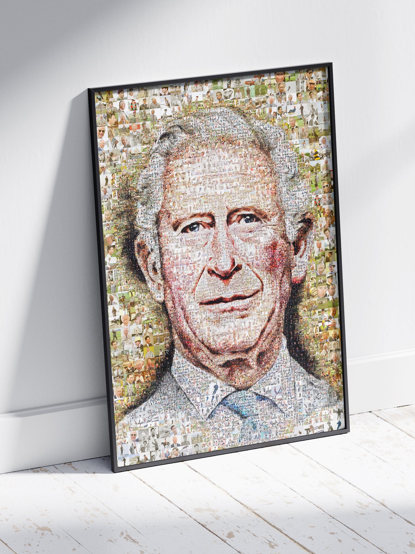Unique Mosaic Artwork of King Charles III Blowing Bubble Gum - Modern Royal Art