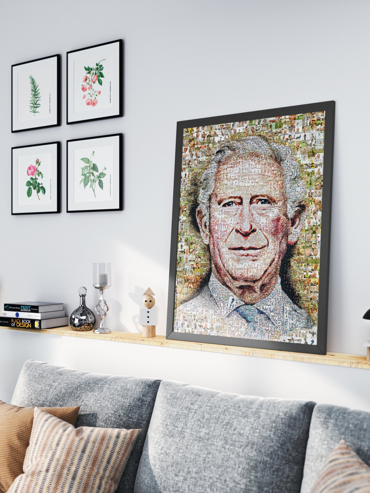 Unique Mosaic Artwork of King Charles III Blowing Bubble Gum - Modern Royal Art
