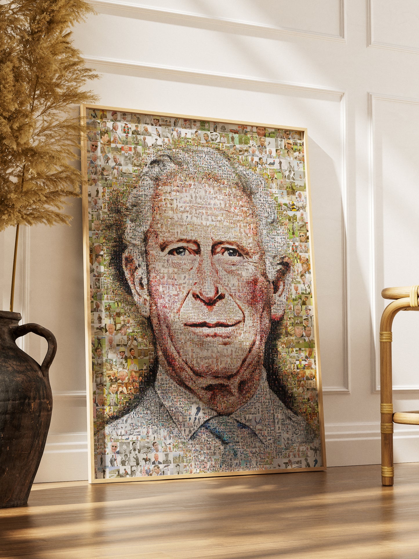 Unique Mosaic Artwork of King Charles III Blowing Bubble Gum - Modern Royal Art