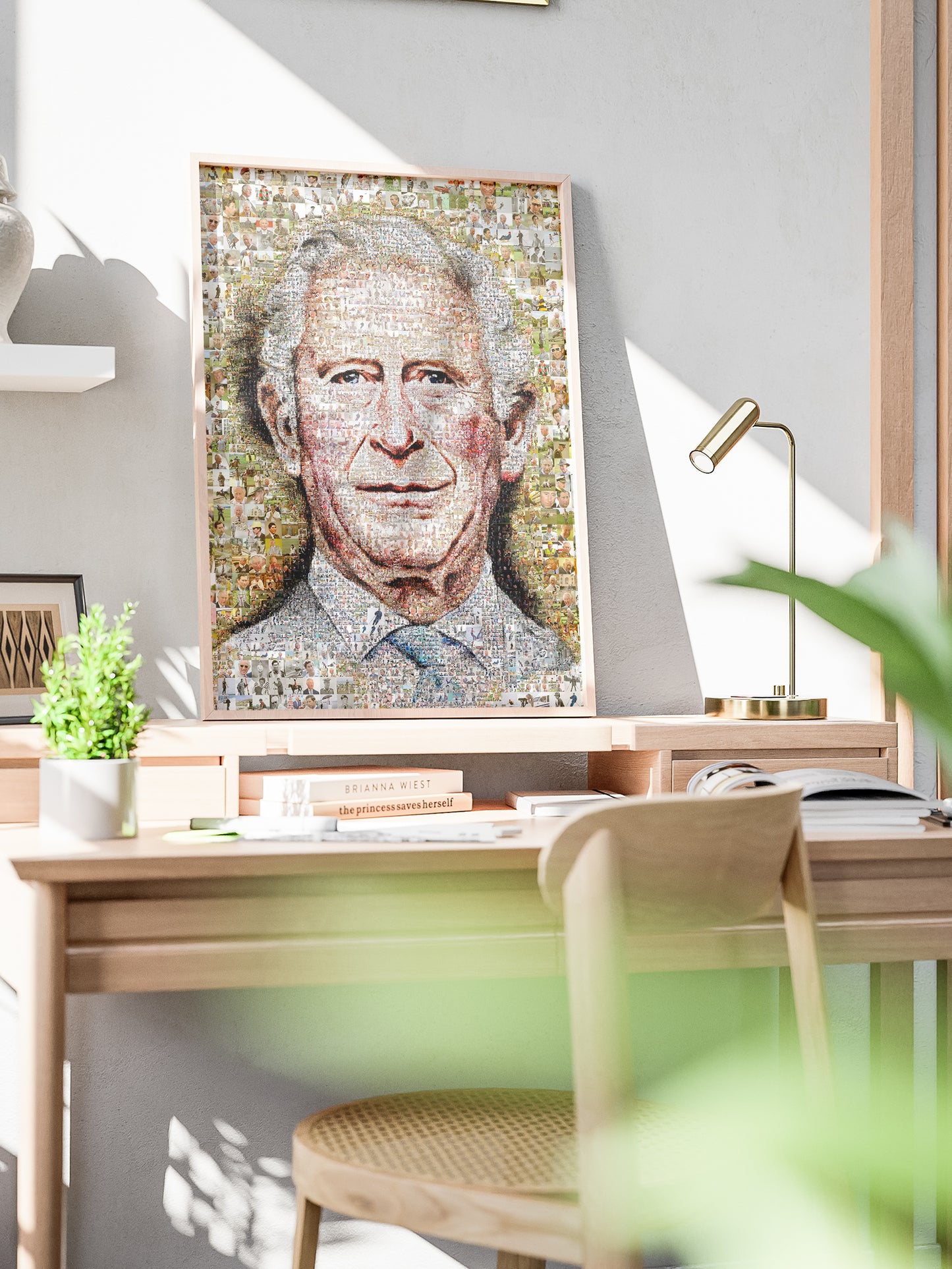 Unique Mosaic Artwork of King Charles III Blowing Bubble Gum - Modern Royal Art