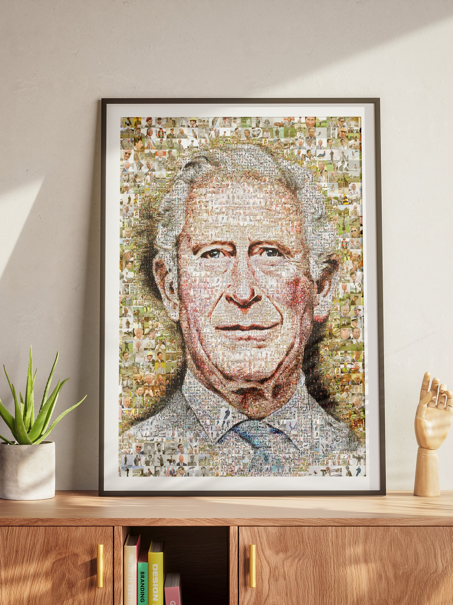 Unique Mosaic Artwork of King Charles III Blowing Bubble Gum - Modern Royal Art
