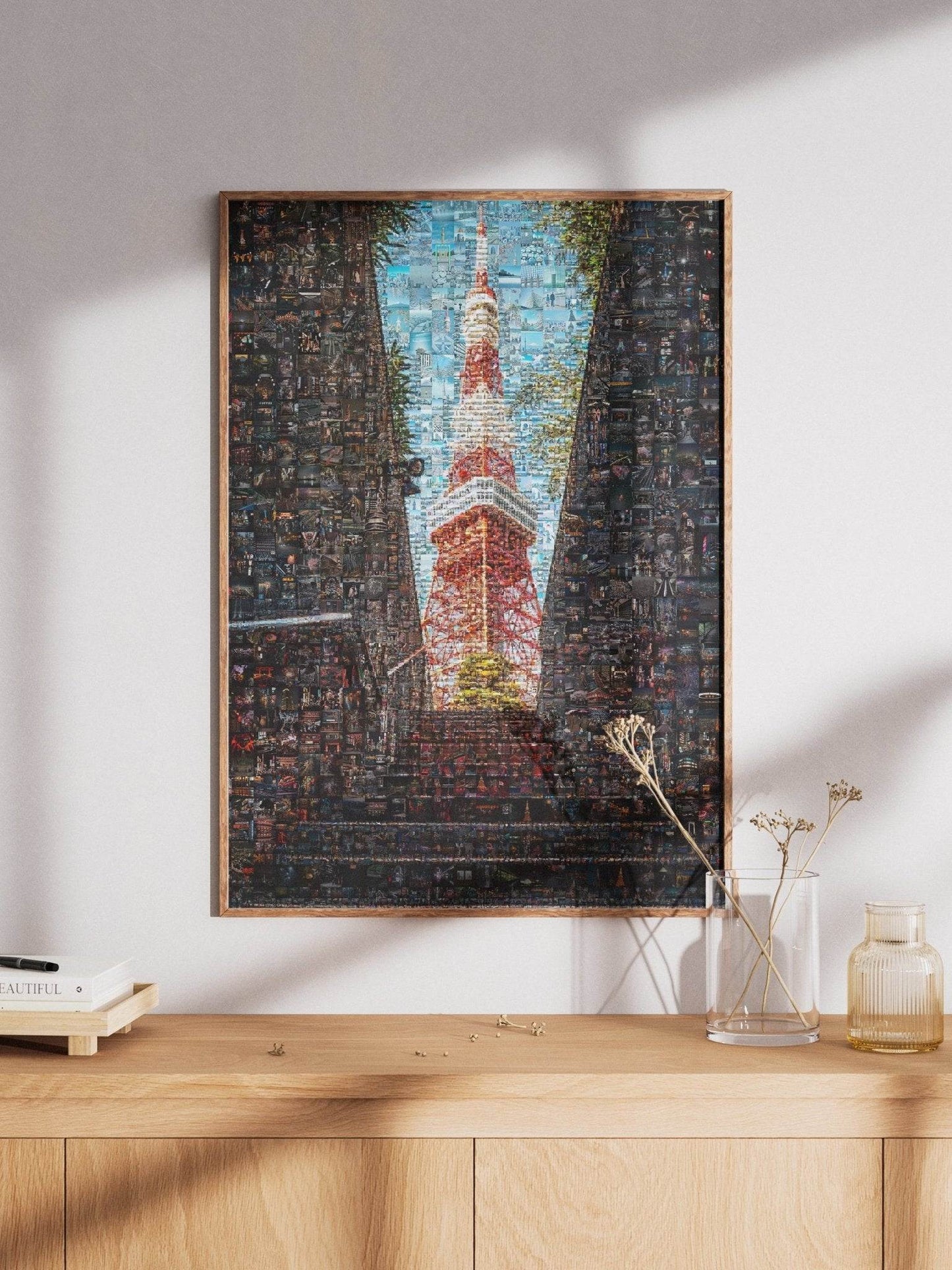 Tokyo Mosaic Art — Tokyo Tower Framed by Night Streets - AtelierMosaics
