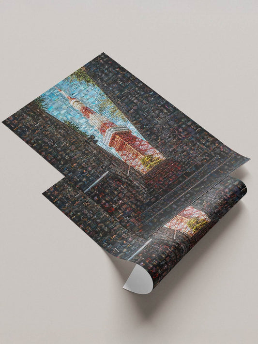 Tokyo Tower framed night streets mosaic canvas - Japanese city wall art