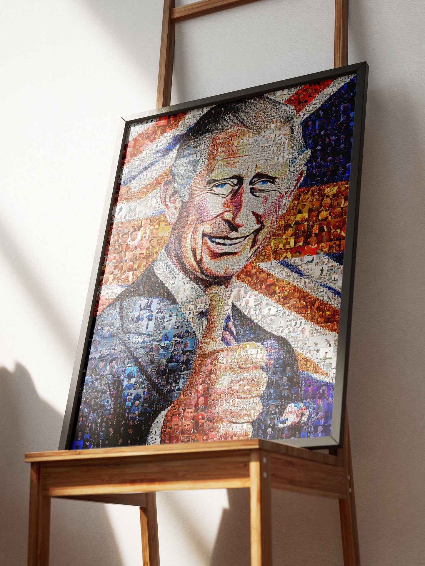 Majestic Mosaic Artwork of King Charles III - Regal Royal Portrait for Home Decor