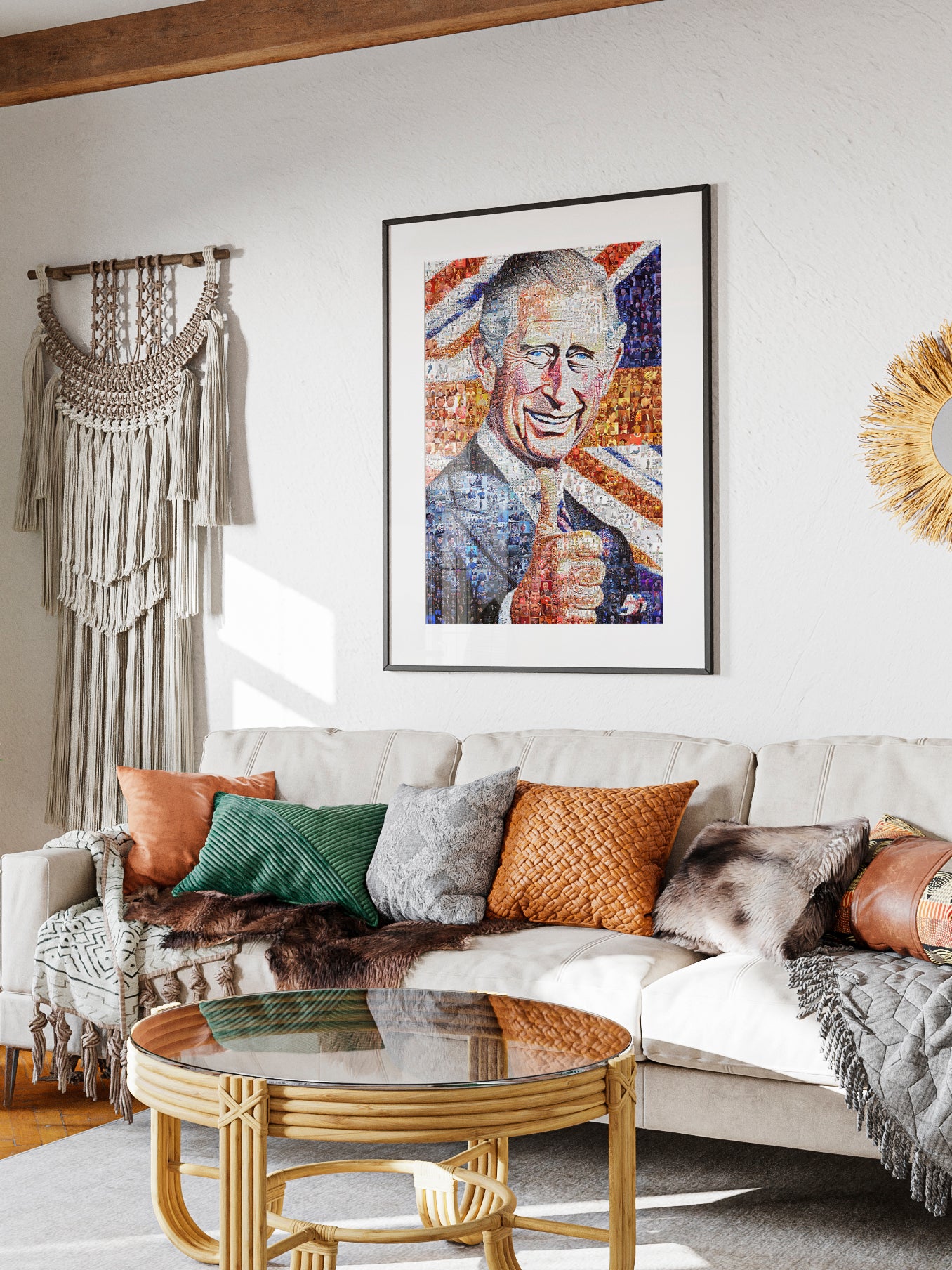 Majestic Mosaic Artwork of King Charles III - Regal Royal Portrait for Home Decor