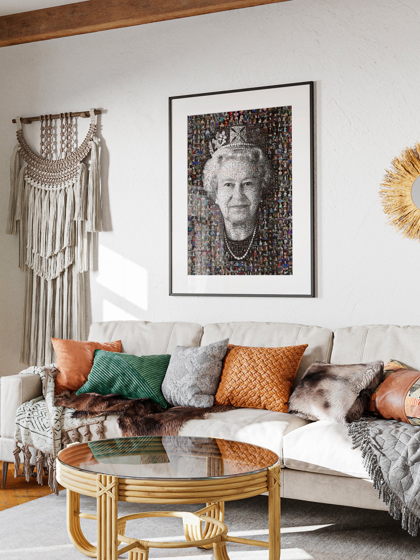 Elegant Mosaic Artwork of Queen Elizabeth II – Timeless Royal Portrait for Home Decor