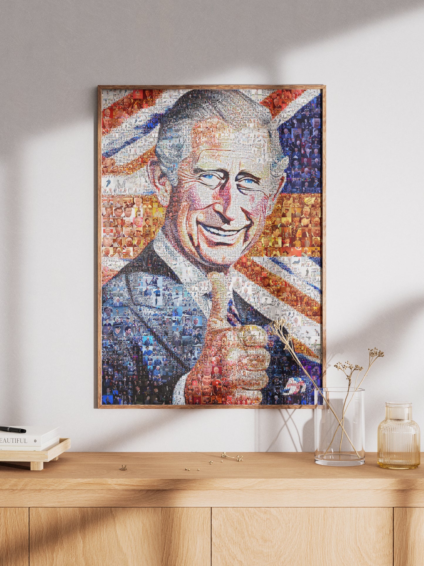 Majestic Mosaic Artwork of King Charles III - Regal Royal Portrait for Home Decor