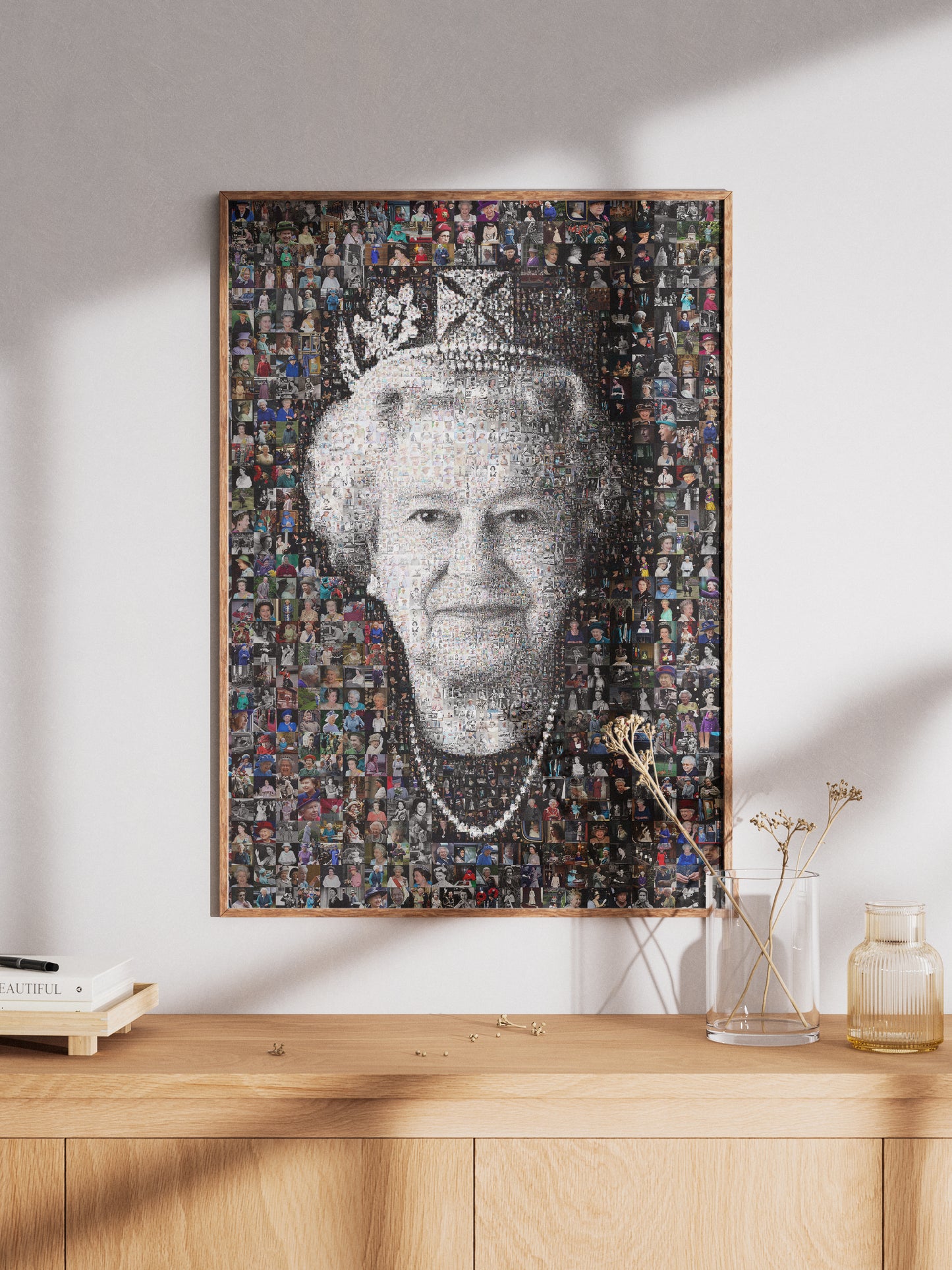 Elegant Mosaic Artwork of Queen Elizabeth II – Timeless Royal Portrait for Home Decor
