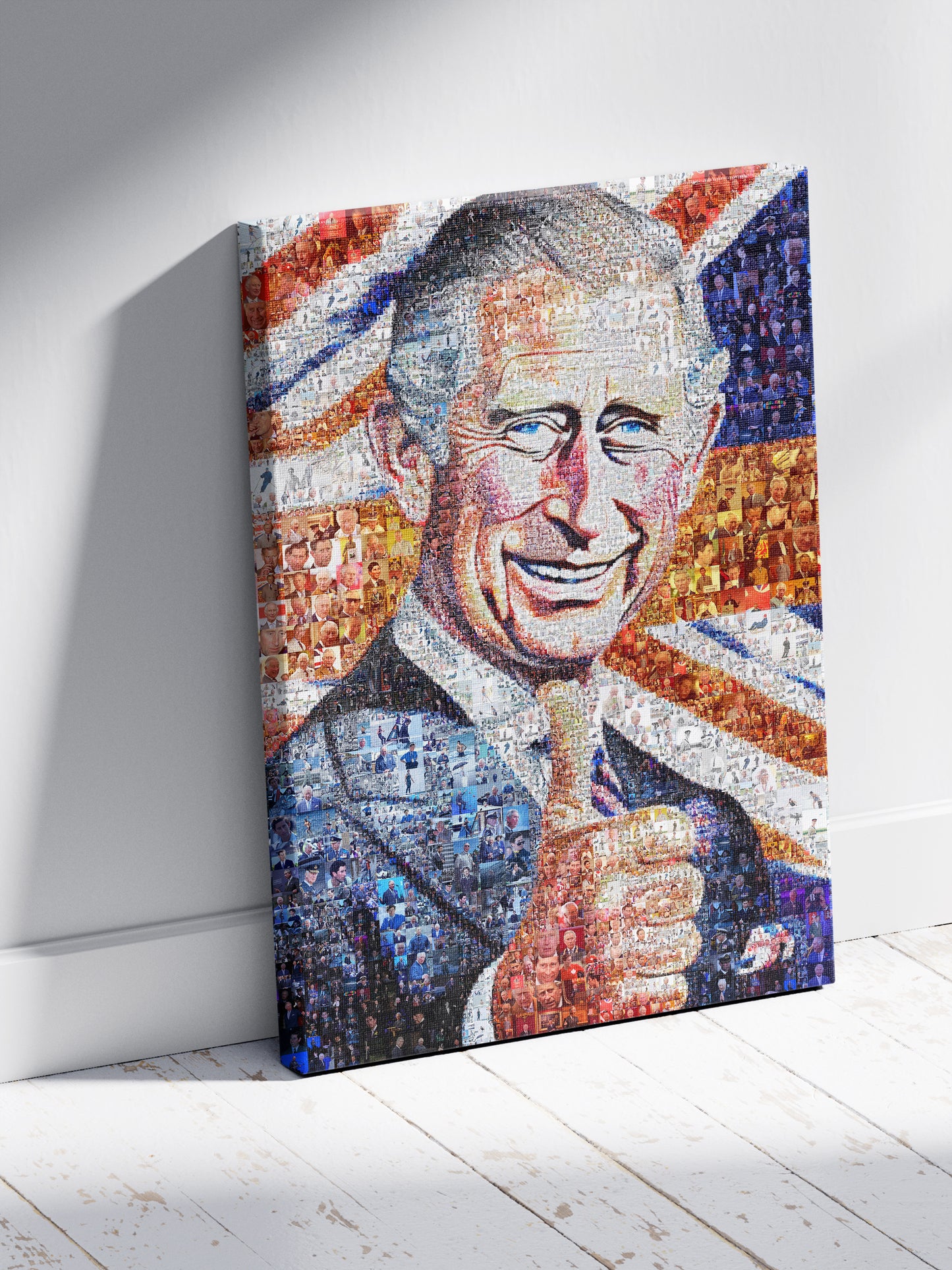 Majestic Mosaic Artwork of King Charles III - Regal Royal Portrait for Home Decor