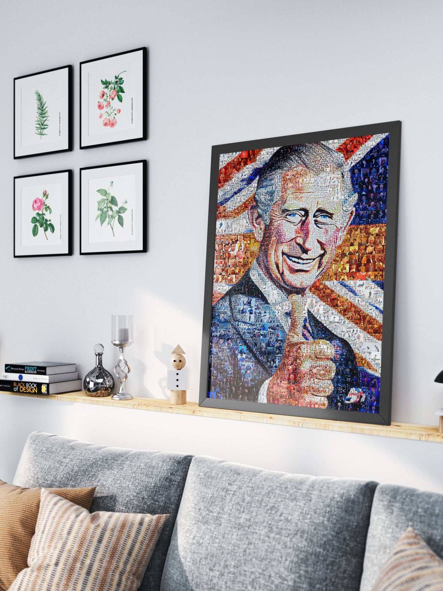 Majestic Mosaic Artwork of King Charles III - Regal Royal Portrait for Home Decor