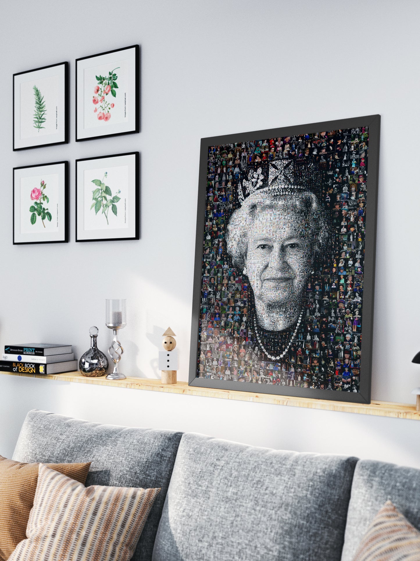 Elegant Mosaic Artwork of Queen Elizabeth II – Timeless Royal Portrait for Home Decor