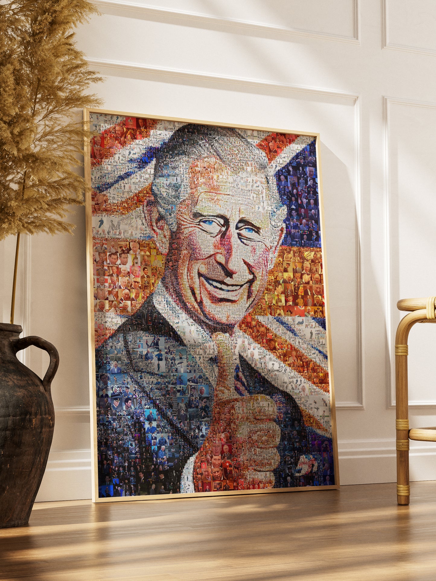 Majestic Mosaic Artwork of King Charles III - Regal Royal Portrait for Home Decor
