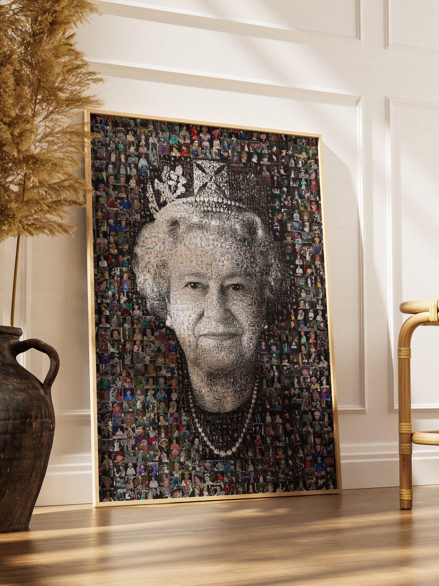 Elegant Mosaic Artwork of Queen Elizabeth II – Timeless Royal Portrait for Home Decor