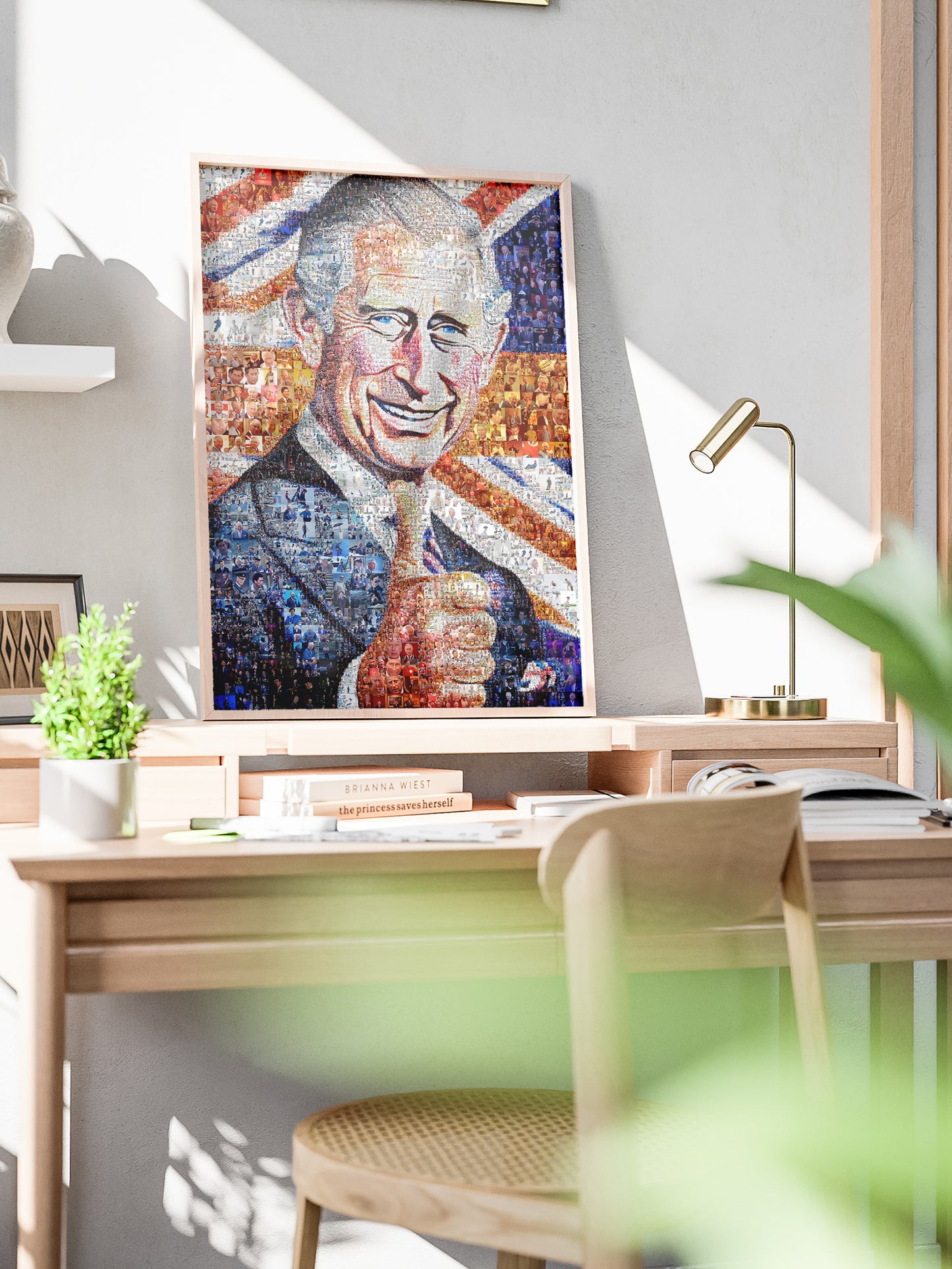 Majestic Mosaic Artwork of King Charles III - Regal Royal Portrait for Home Decor