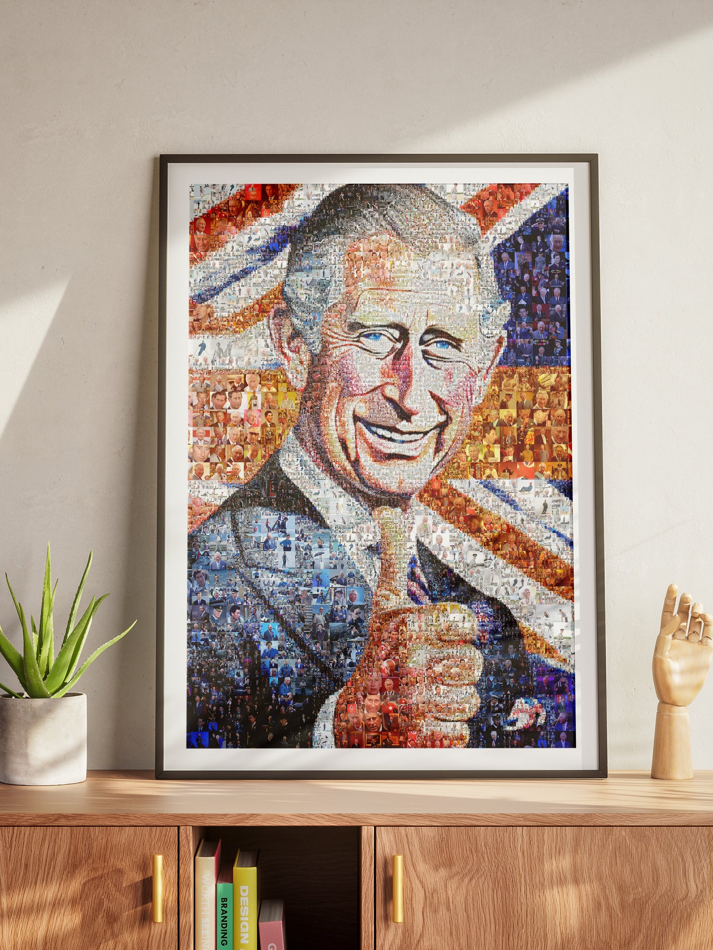 Majestic Mosaic Artwork of King Charles III - Regal Royal Portrait for Home Decor
