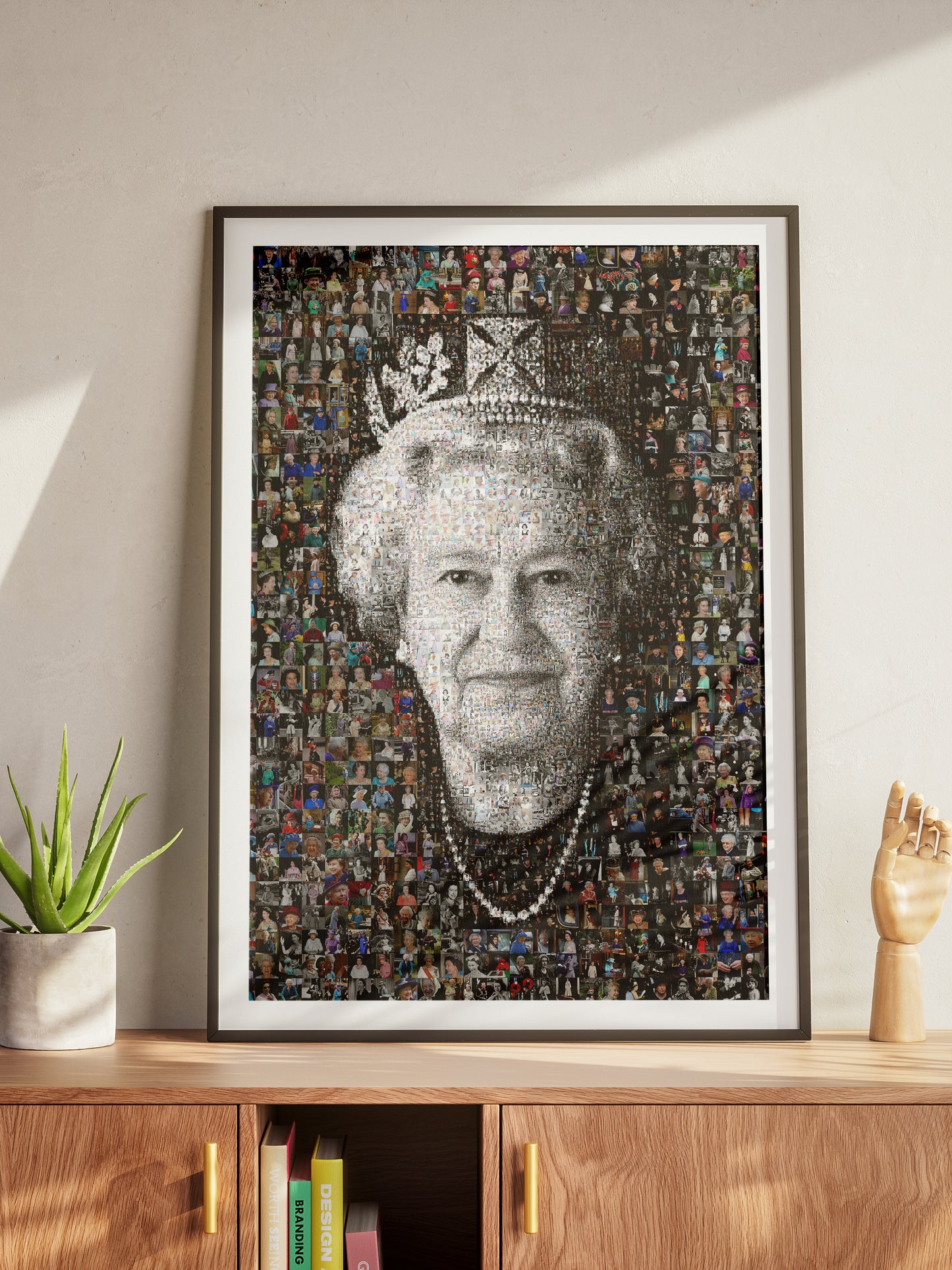 Elegant Mosaic Artwork of Queen Elizabeth II – Timeless Royal Portrait for Home Decor