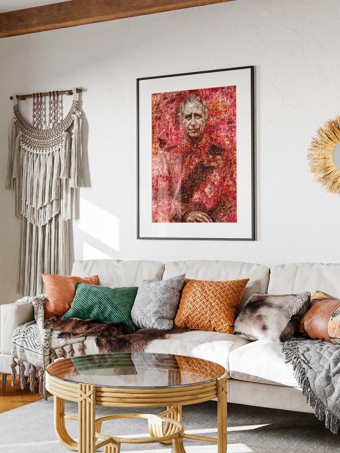Vibrant Mosaic Artwork of King Charles III - Iconic British Art for Home Decor
