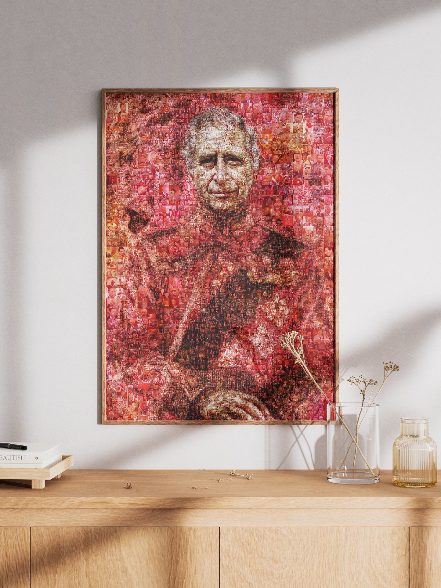 Vibrant Mosaic Artwork of King Charles III - Iconic British Art for Home Decor