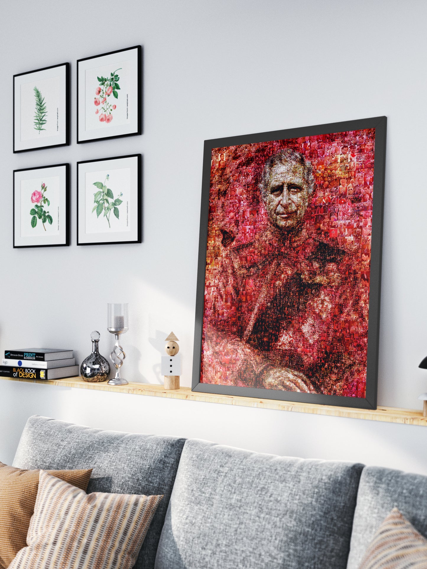 Vibrant Mosaic Artwork of King Charles III - Iconic British Art for Home Decor