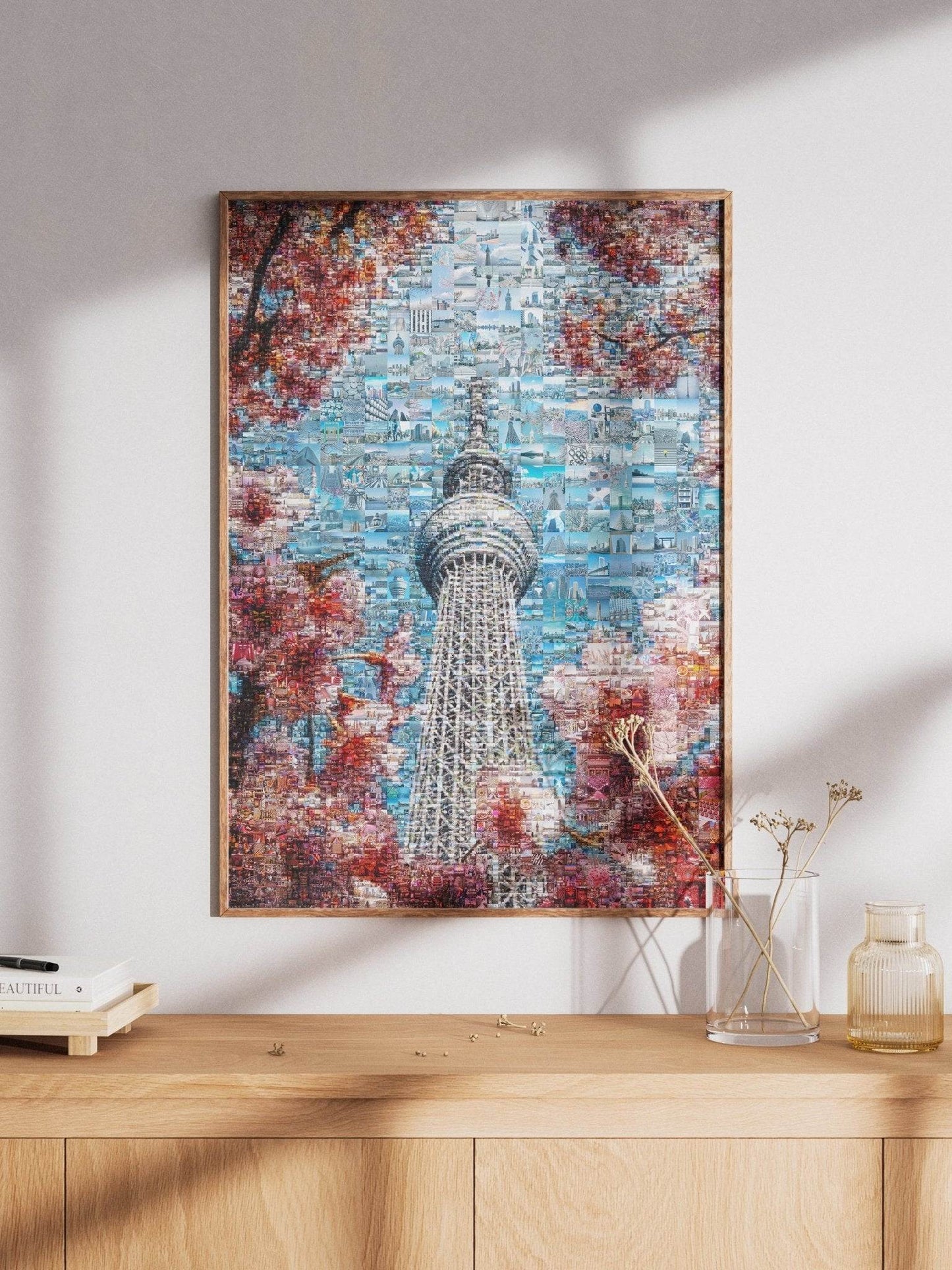 Tokyo Mosaic Art — Skytree Framed by Sakura Blossoms - AtelierMosaics