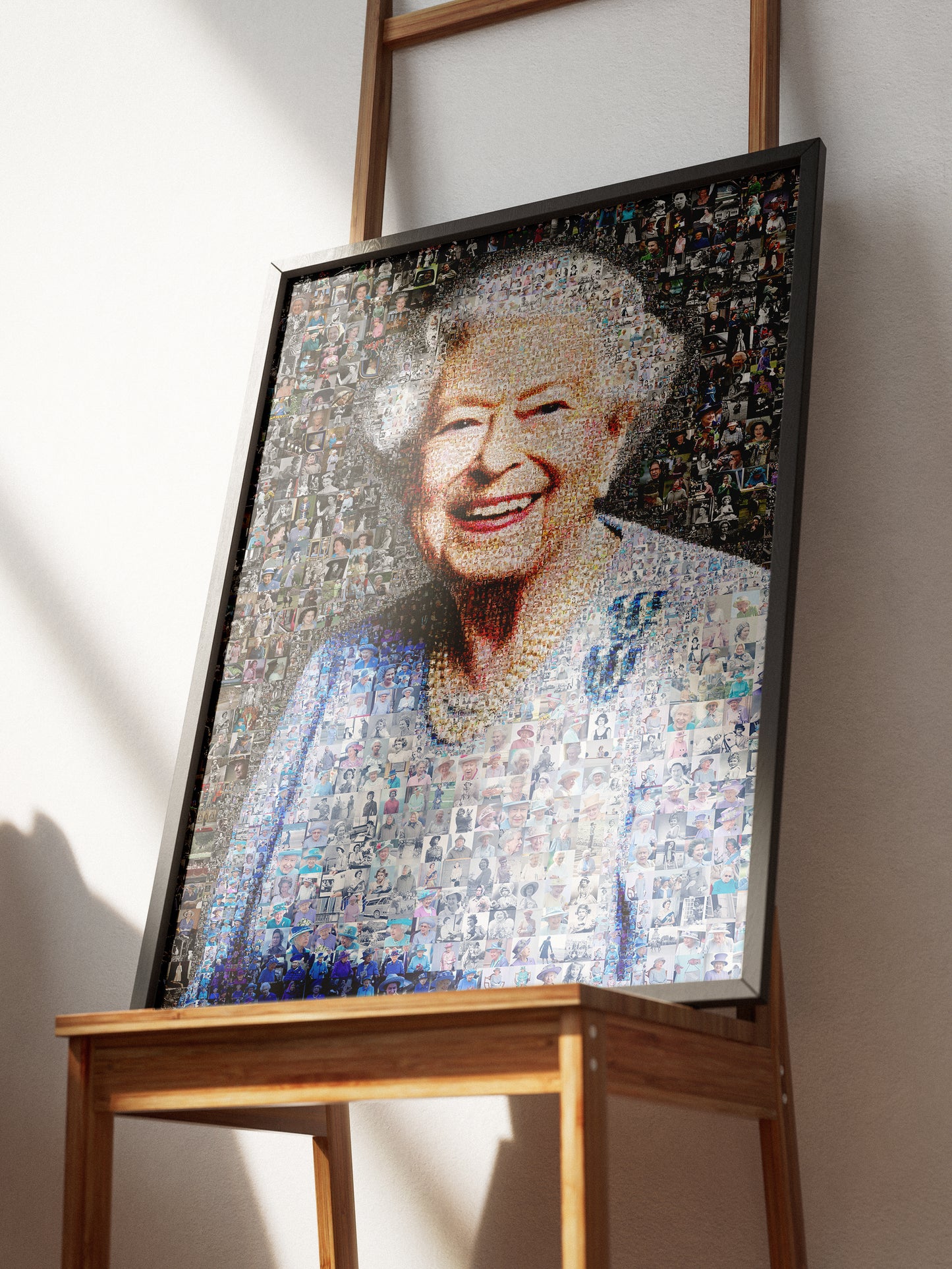 Vibrant Mosaic Art of Queen Elizabeth II - Iconic British Artwork for Home Decor