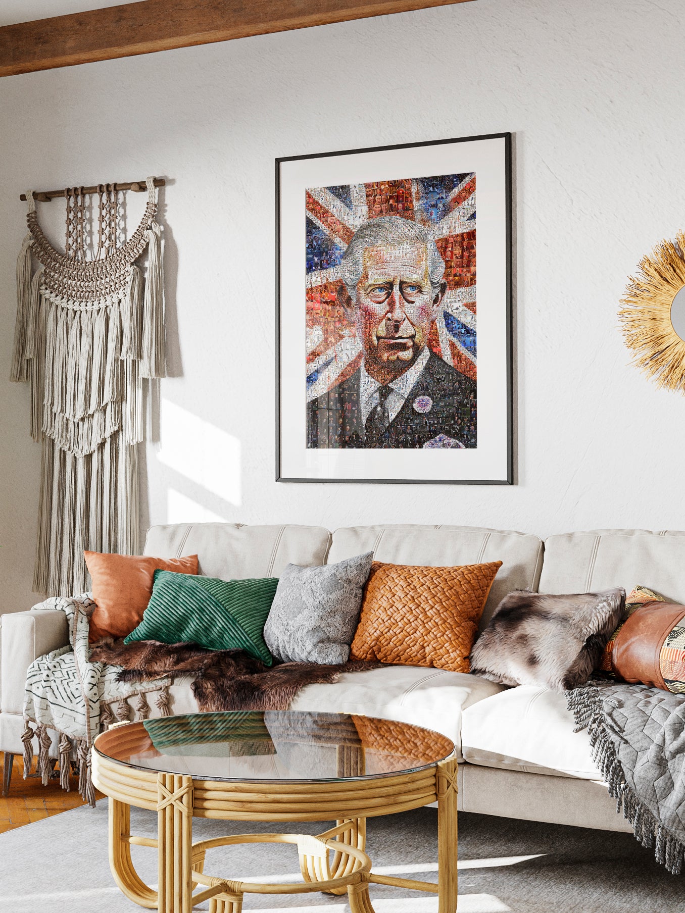 Mosaic Artwork of Charles III, King of the United Kingdom - Unique Royal Home Decor