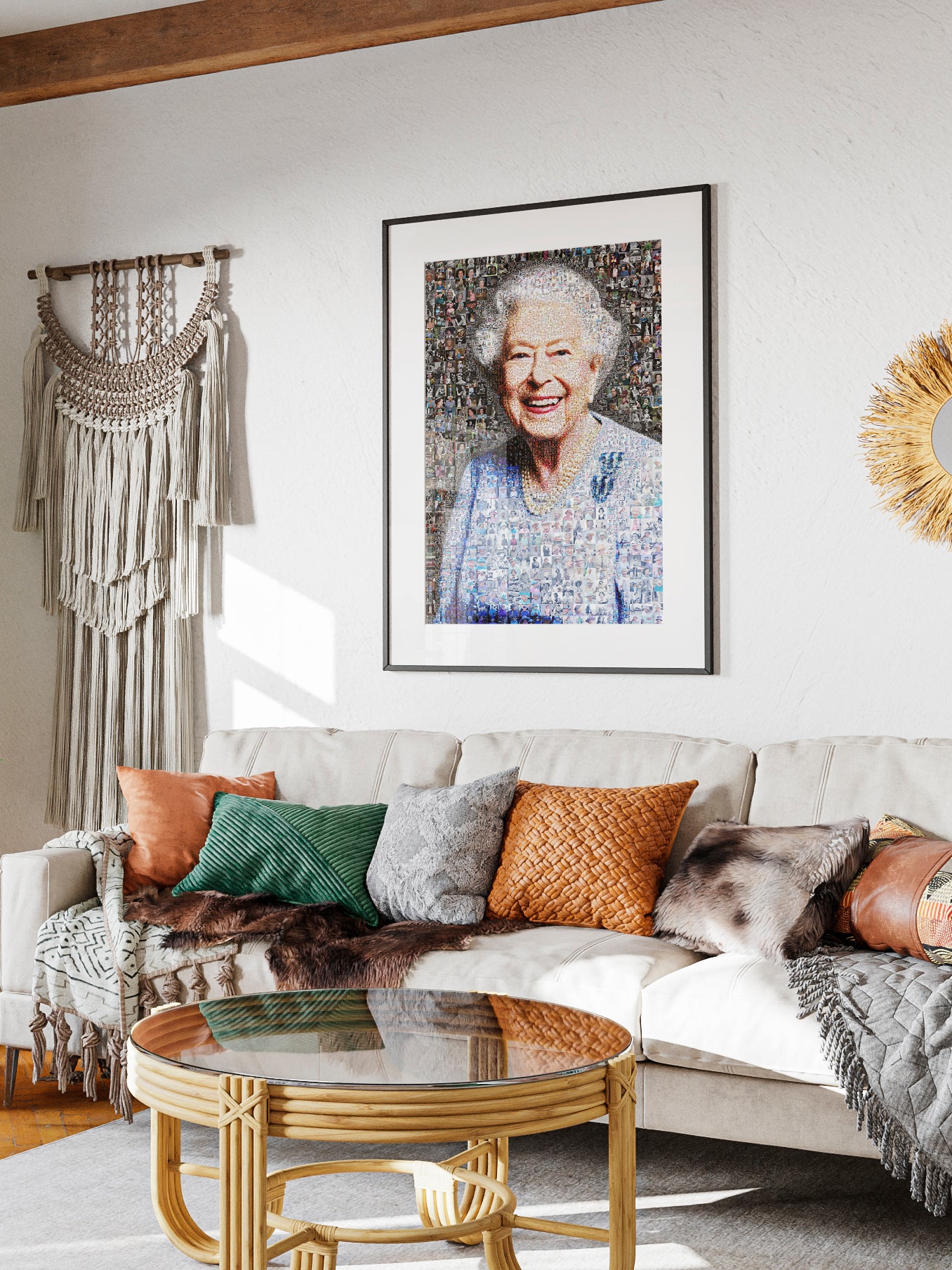 Vibrant Mosaic Art of Queen Elizabeth II - Iconic British Artwork for Home Decor
