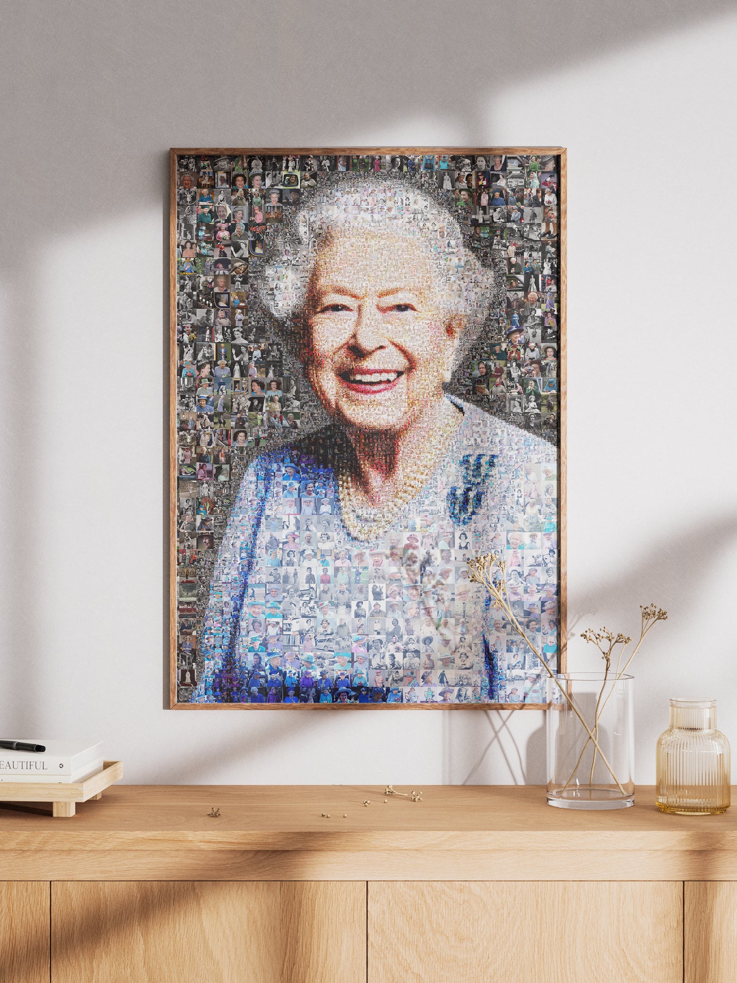 Vibrant Mosaic Art of Queen Elizabeth II - Iconic British Artwork for Home Decor