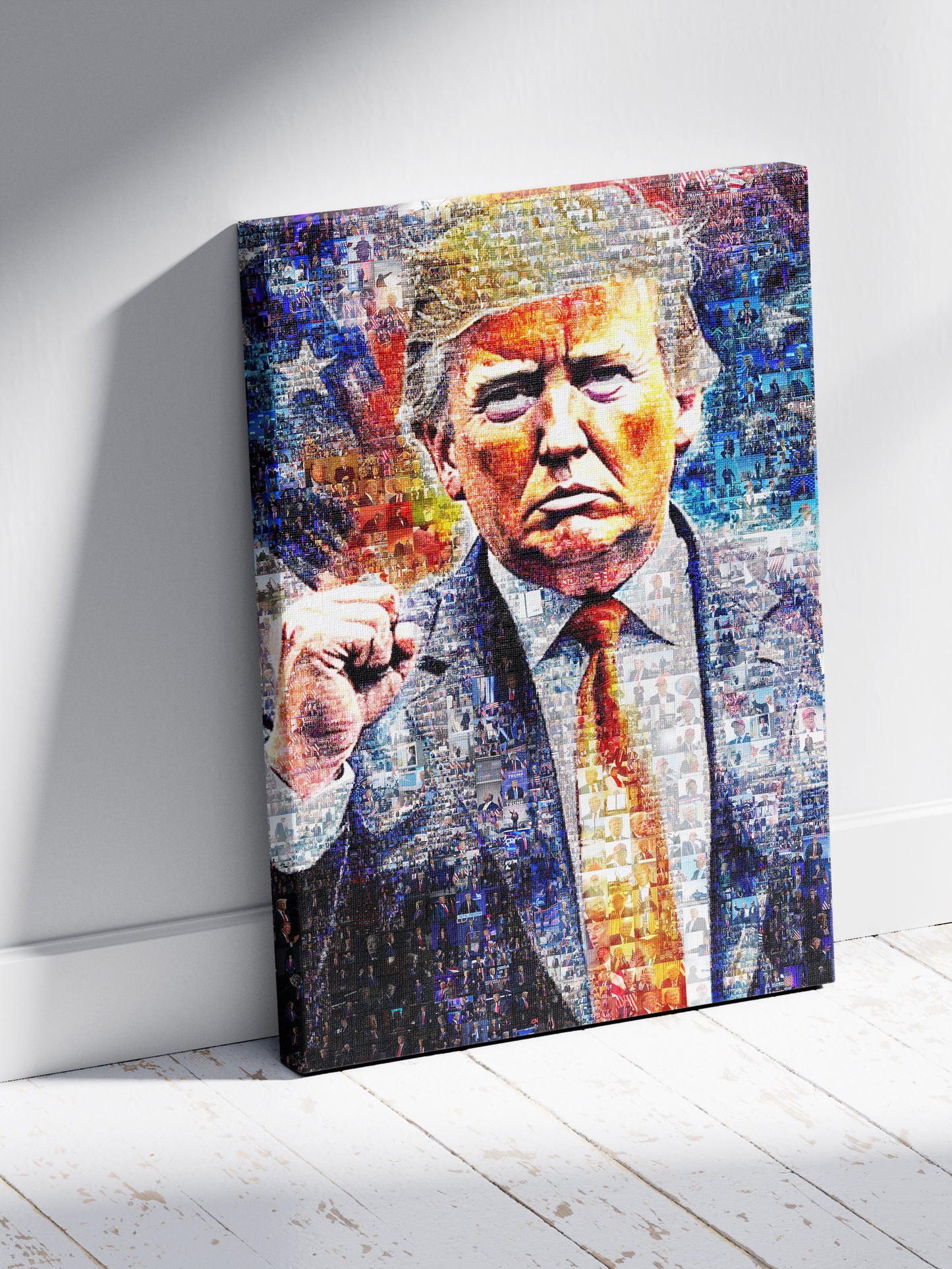 Donald Trump with Raised Fist – Mosaic Art of Strength and Victory AtelierMosaics
