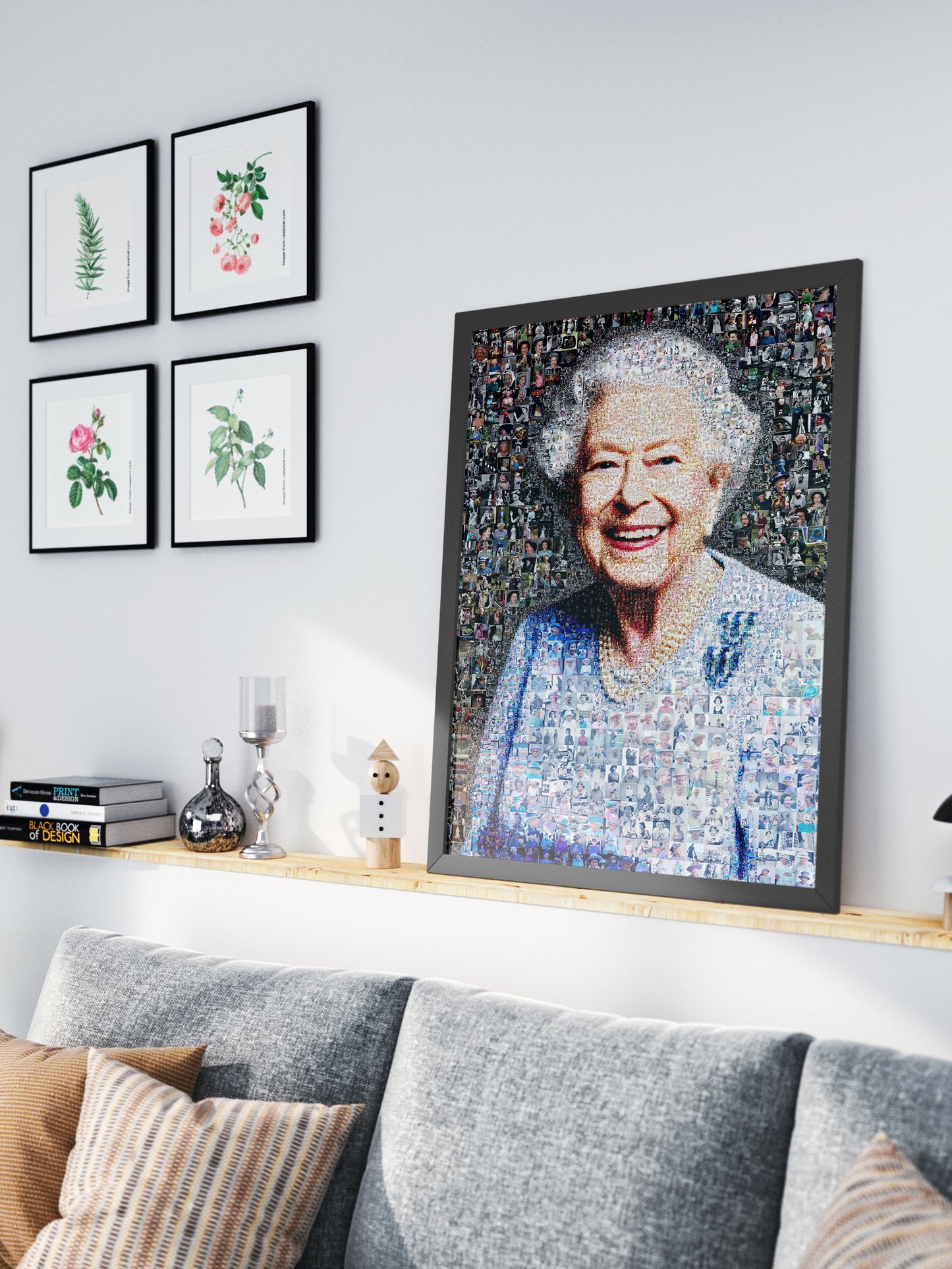 Vibrant Mosaic Art of Queen Elizabeth II - Iconic British Artwork for Home Decor