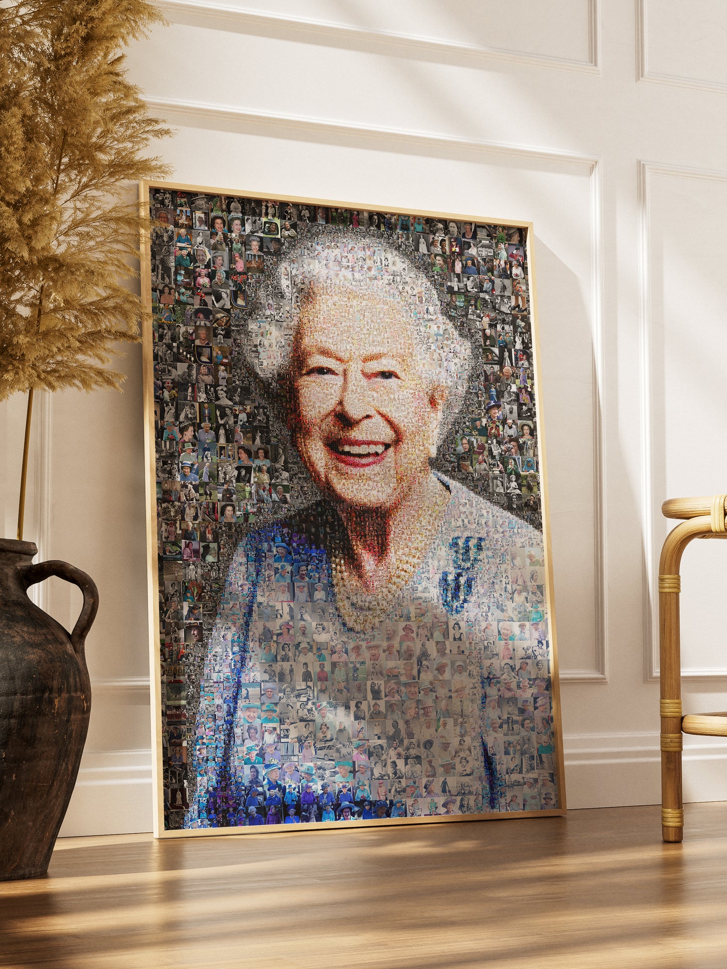 Vibrant Mosaic Art of Queen Elizabeth II - Iconic British Artwork for Home Decor