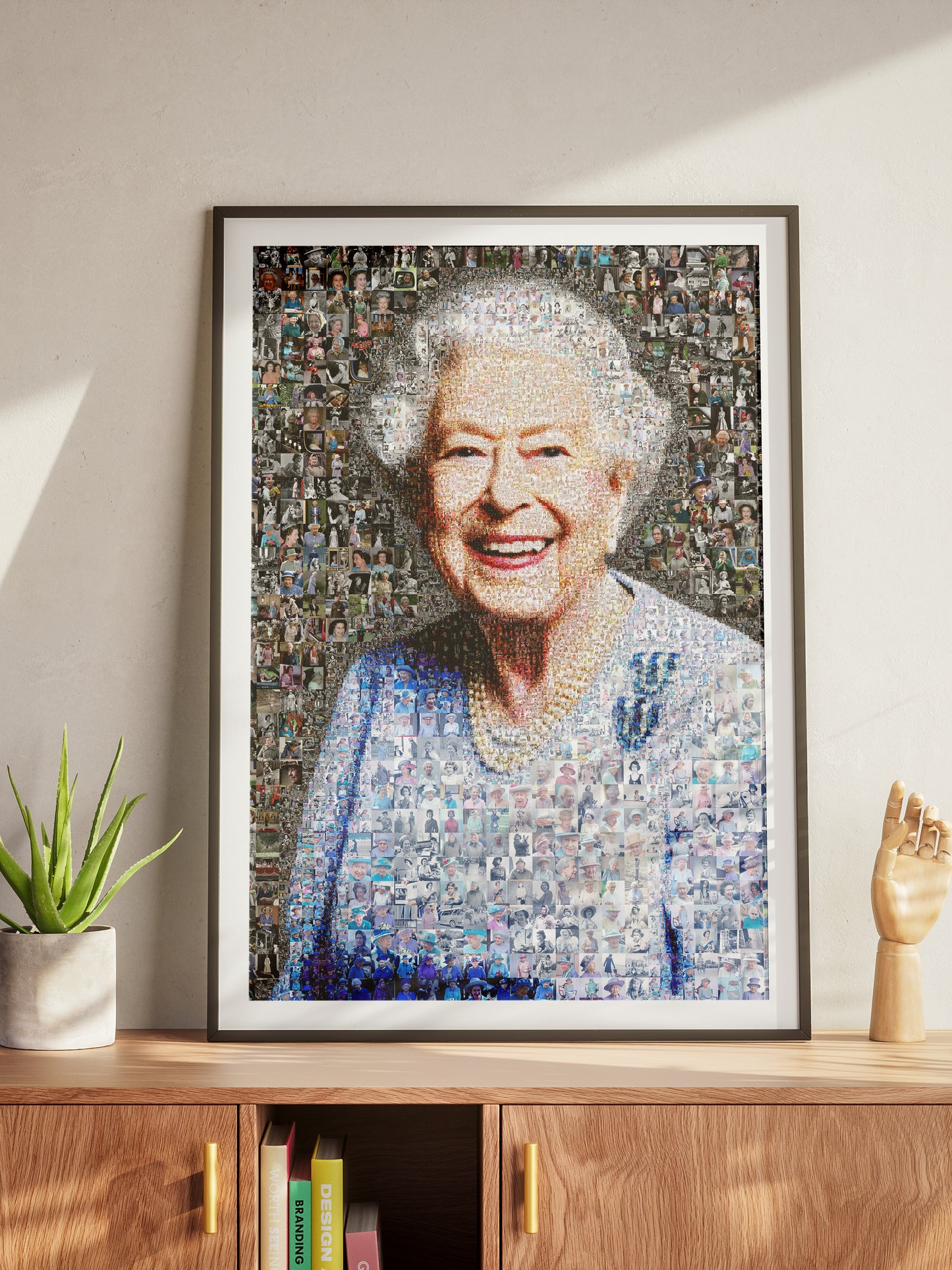 Vibrant Mosaic Art of Queen Elizabeth II - Iconic British Artwork for Home Decor