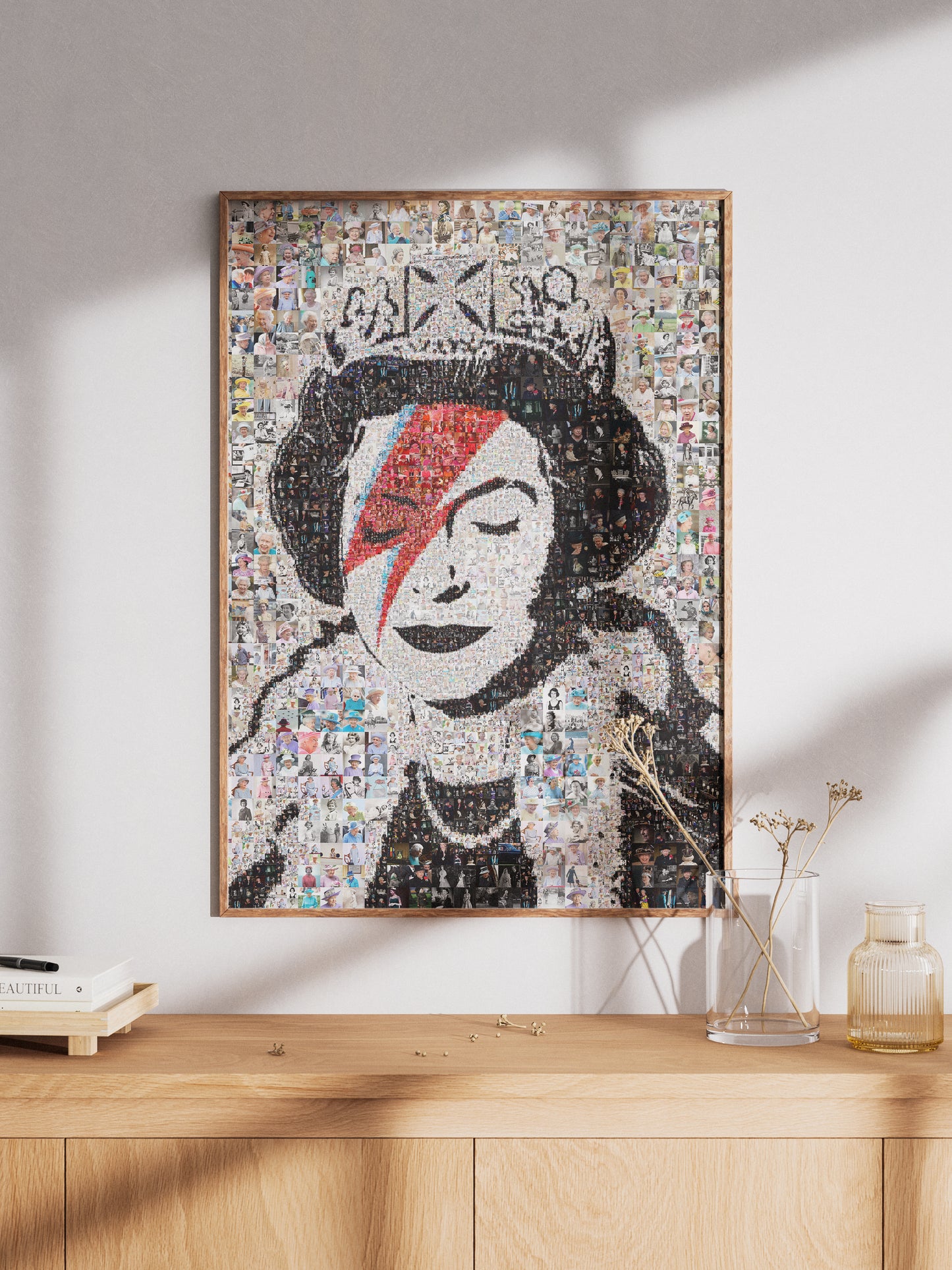 Stunning Mosaic Artwork of Queen Elizabeth II - Unique Geometric Art for Home Decor