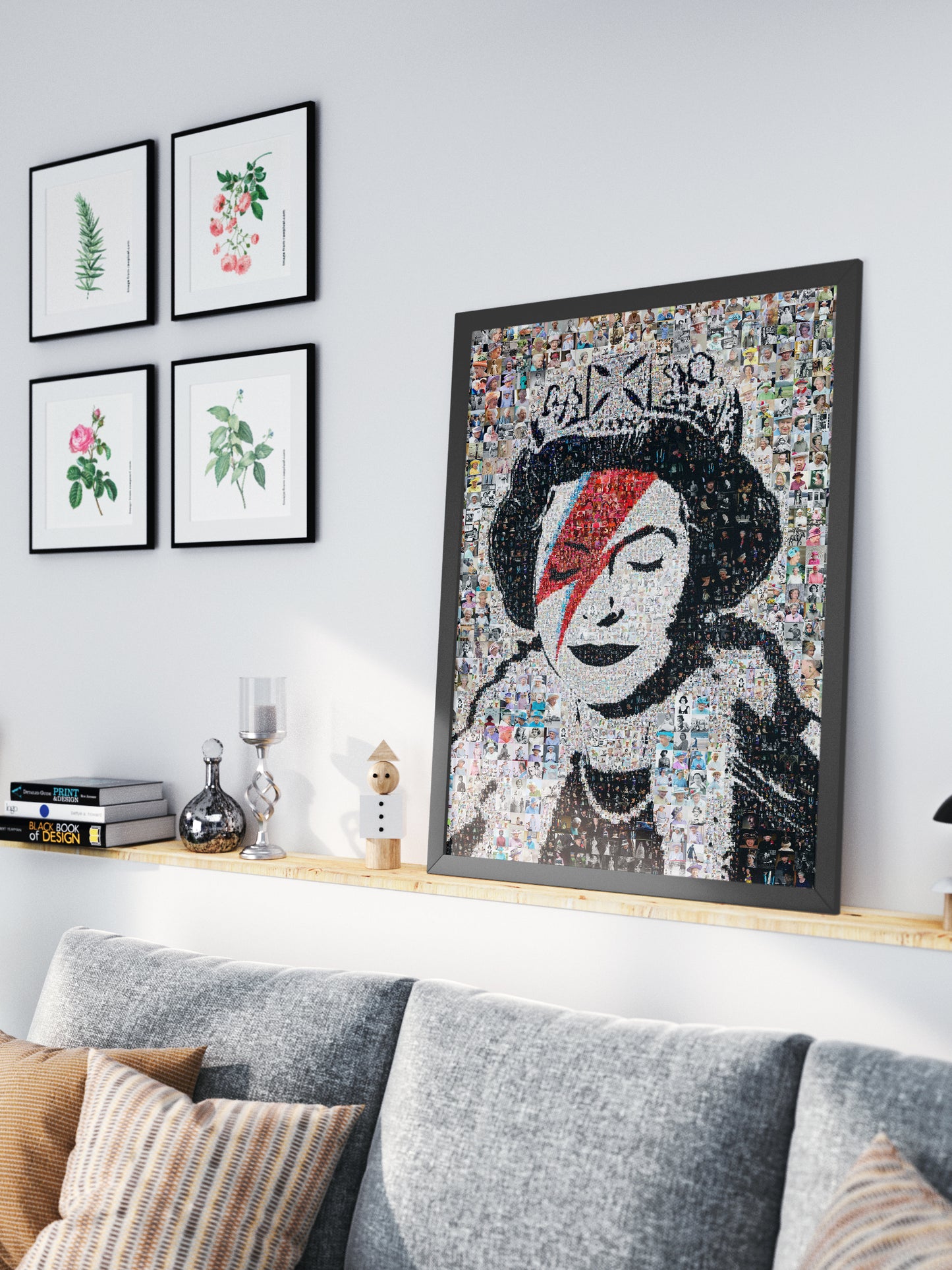 Stunning Mosaic Artwork of Queen Elizabeth II - Unique Geometric Art for Home Decor
