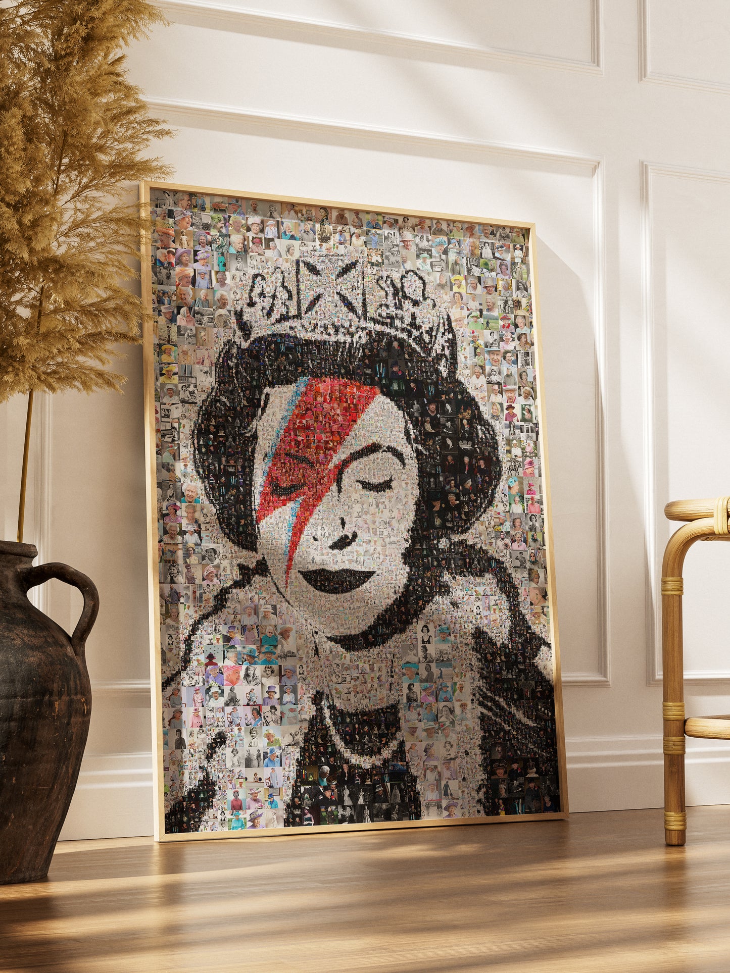 Stunning Mosaic Artwork of Queen Elizabeth II - Unique Geometric Art for Home Decor