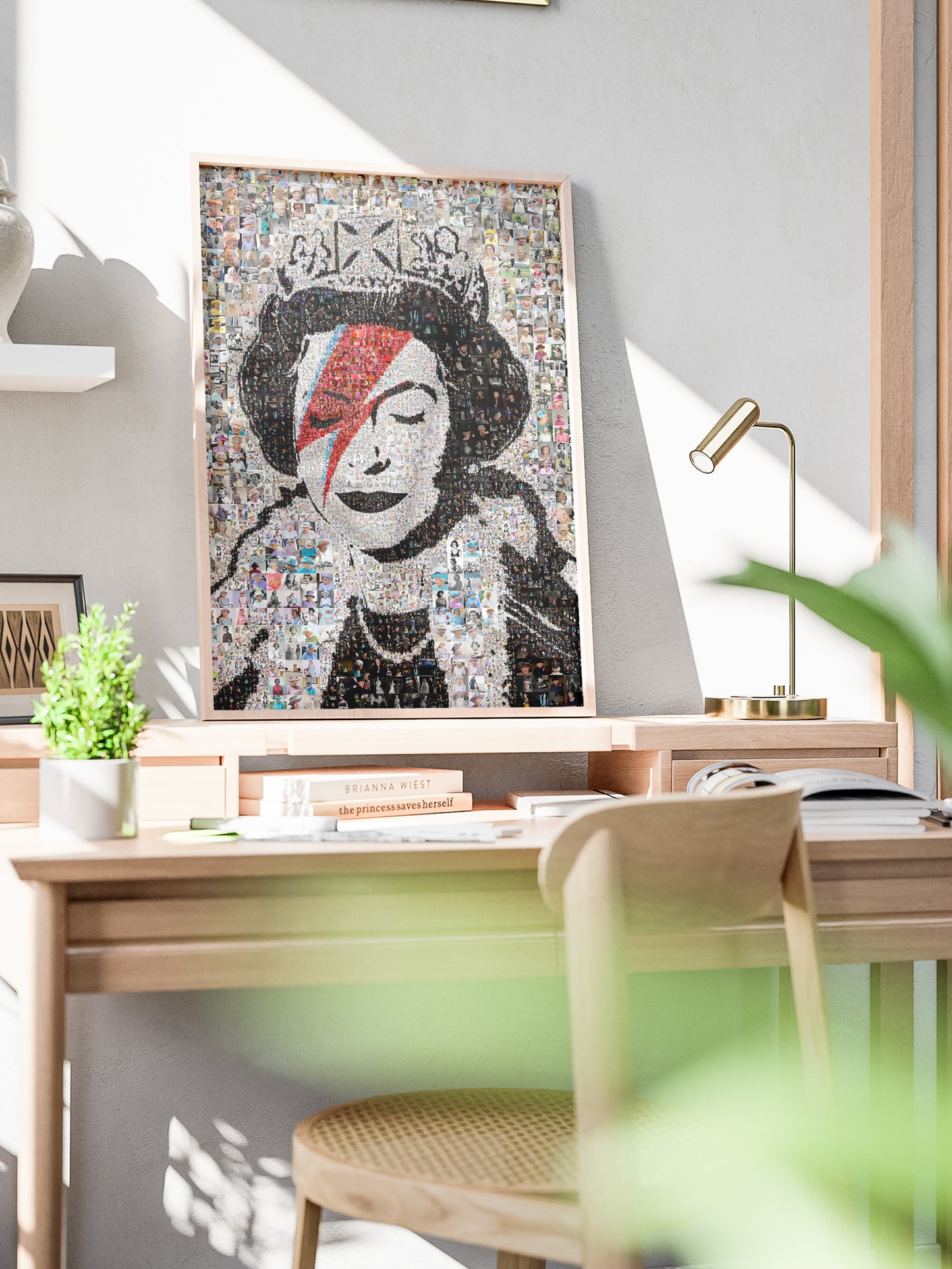 Stunning Mosaic Artwork of Queen Elizabeth II - Unique Geometric Art for Home Decor