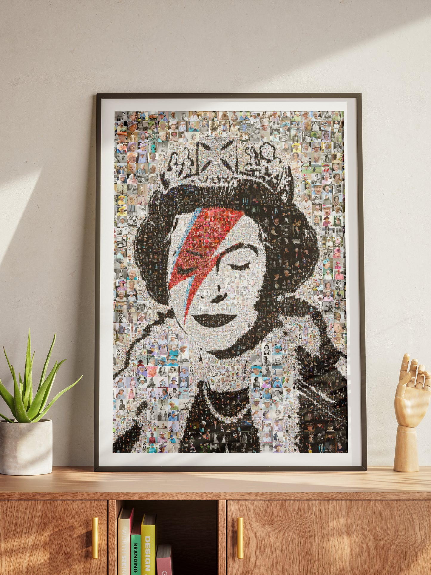 Stunning Mosaic Artwork of Queen Elizabeth II - Unique Geometric Art for Home Decor