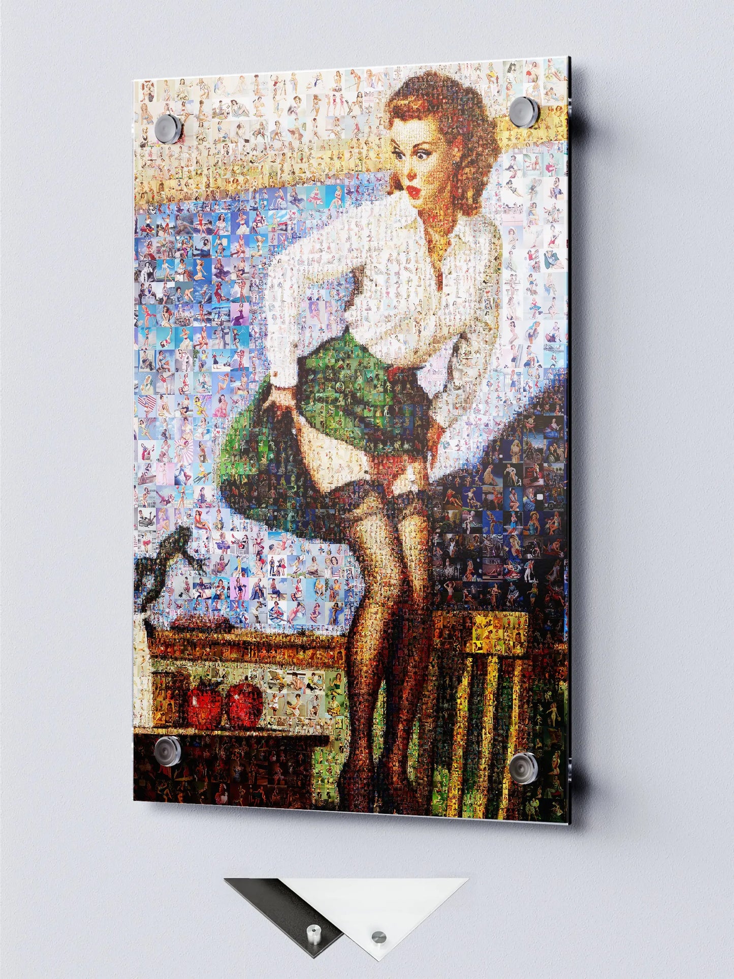 Classic Pin-Up Mosaic Poster – Retro Girl in Green Skirt, Vintage Wall Art Made from Hundreds of Pin-Up Illustrations AtelierMosaics