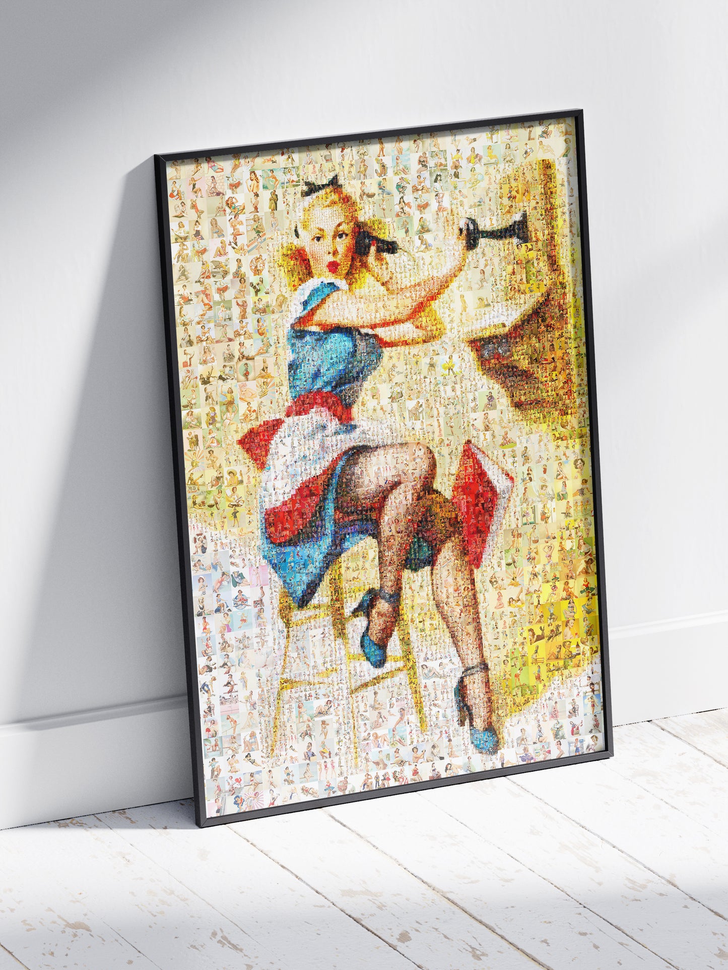 Vintage Pin-Up Mosaic Poster – Retro Girl on Telephone, Classic Wall Art Made from Pin-Up Illustrations