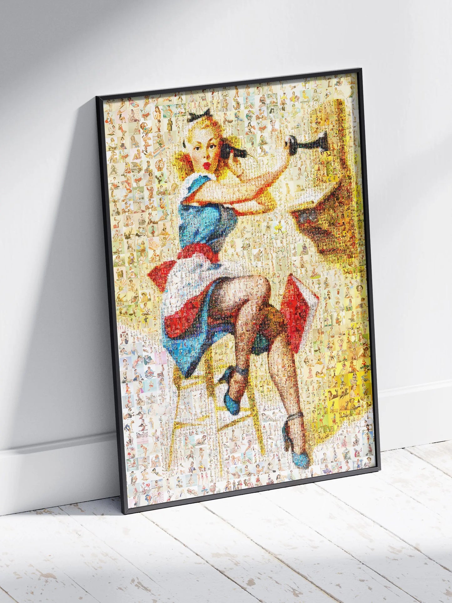 Vintage Pin-Up Mosaic Poster – Retro Girl on Telephone, Classic Wall Art Made from Pin-Up Illustrations AtelierMosaics