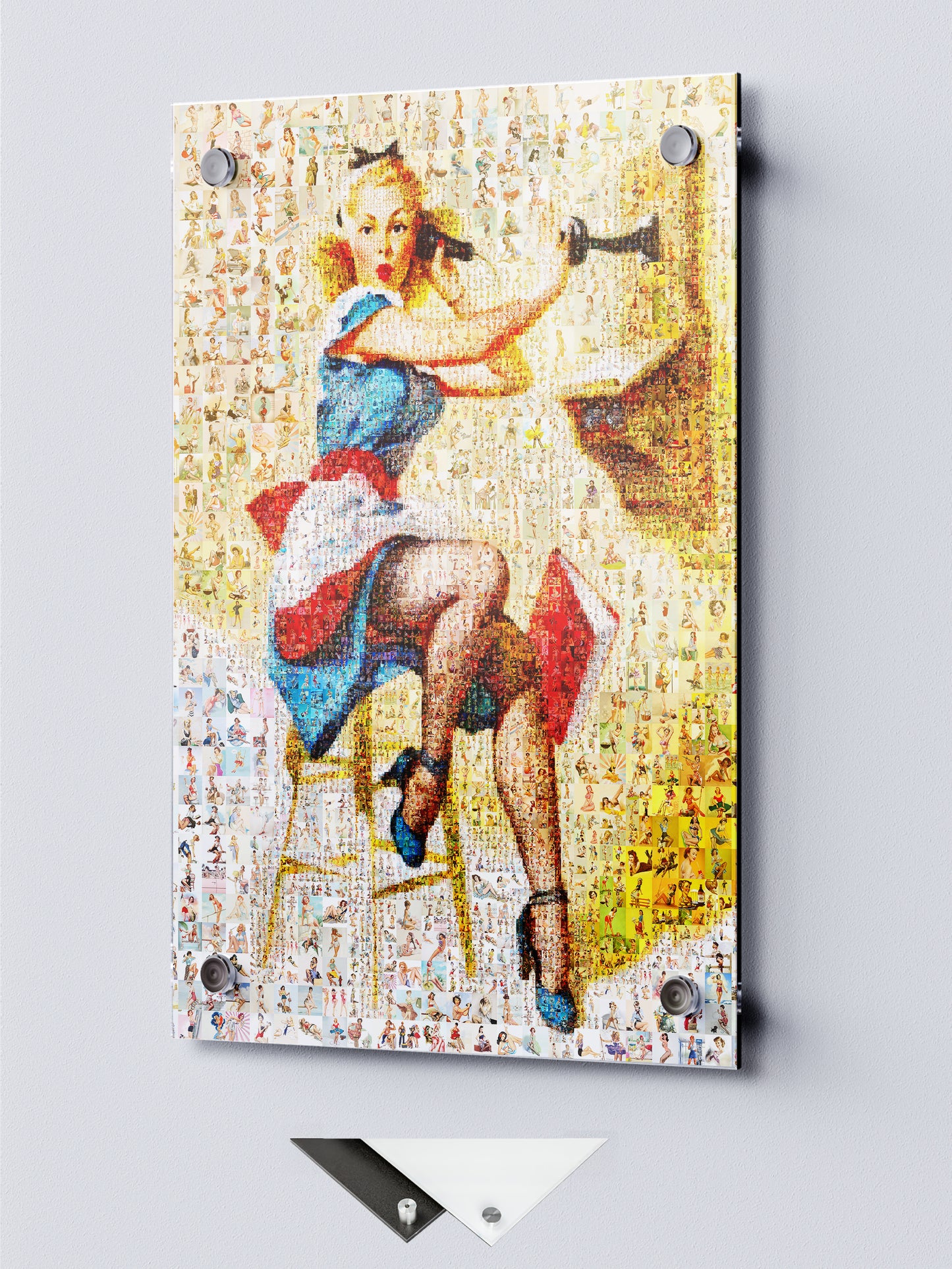 Vintage Pin-Up Mosaic Poster – Retro Girl on Telephone, Classic Wall Art Made from Pin-Up Illustrations