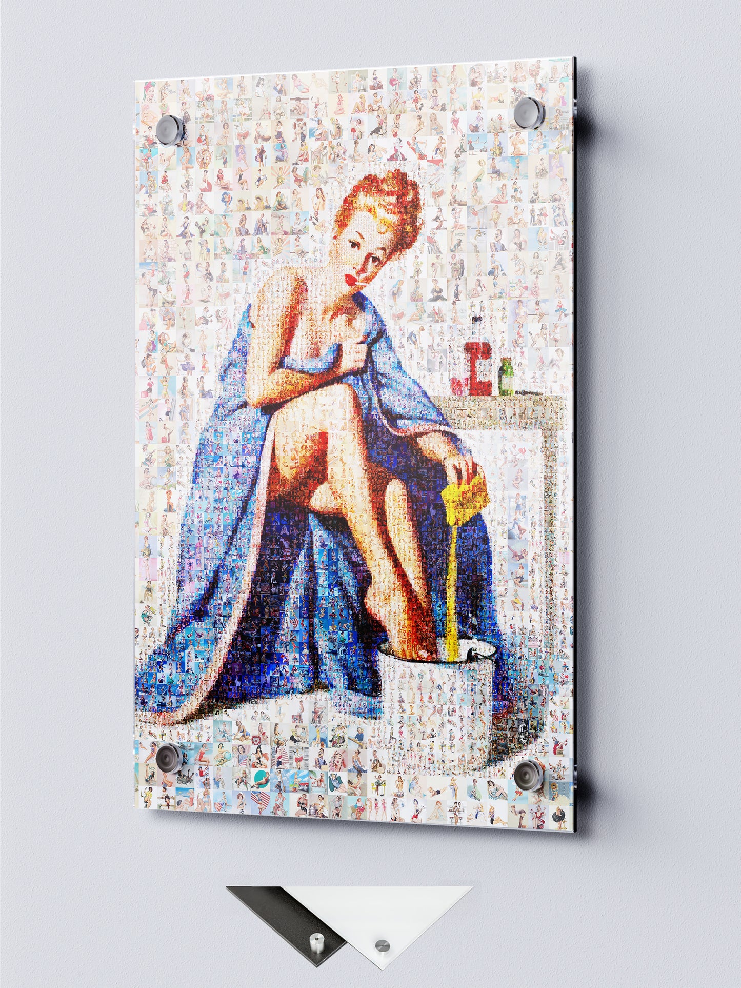 Elegant Pin-Up Mosaic Poster – Retro Girl Bath Scene, Vintage Wall Art Made from Classic Pin-Up Illustrations