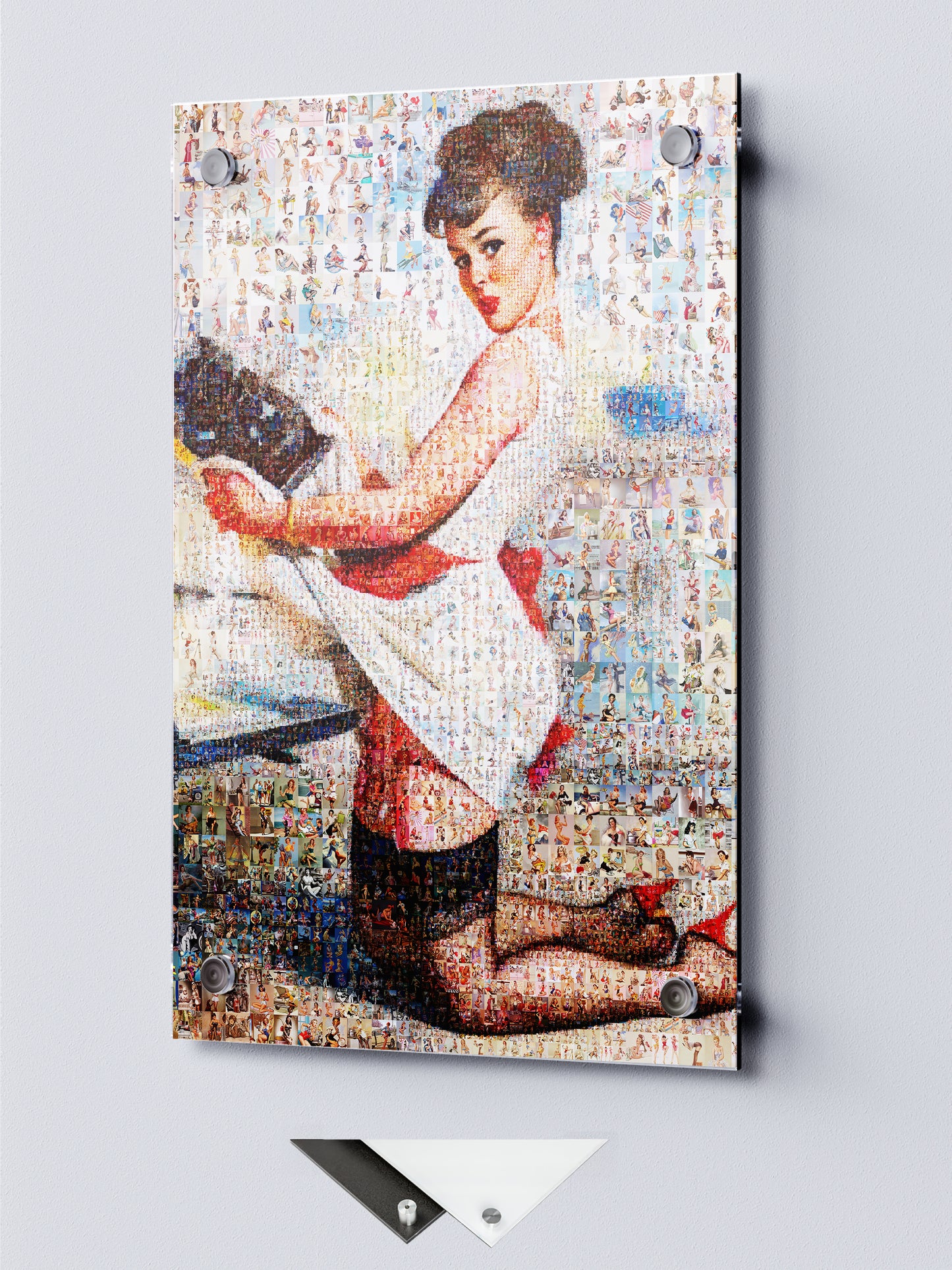 Kitchen Pin-Up Mosaic Poster – Retro Girl in Apron, Vintage Wall Art Made from Classic Pin-Up Illustrations