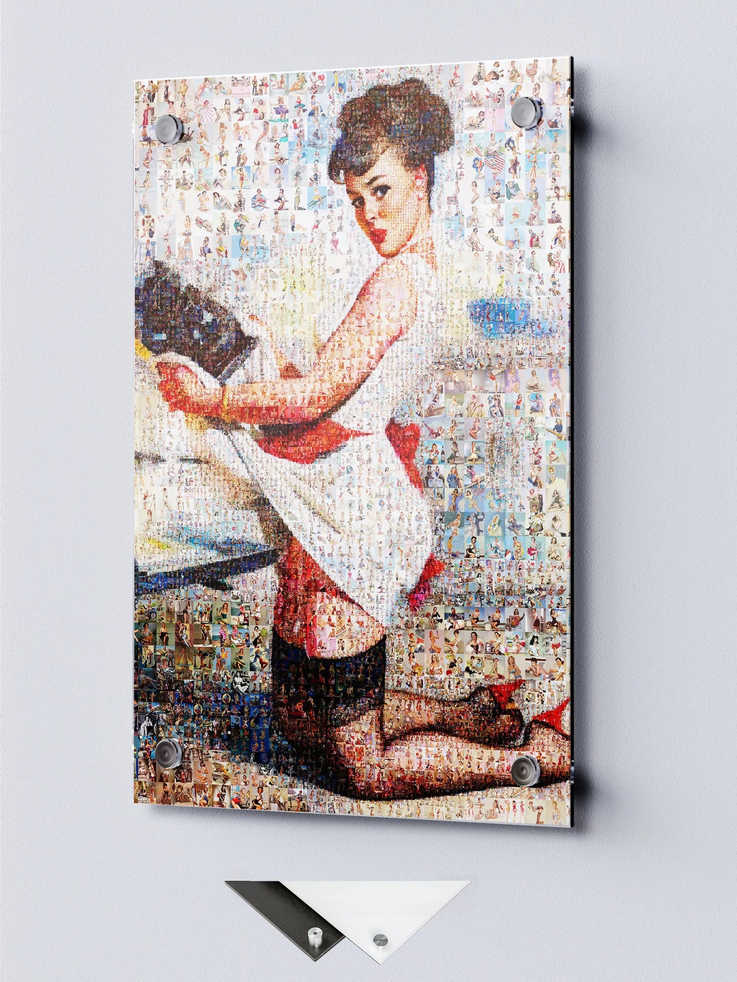 Kitchen Pin-Up Mosaic Poster – Retro Girl in Apron, Vintage Wall Art Made from Classic Pin-Up Illustrations AtelierMosaics