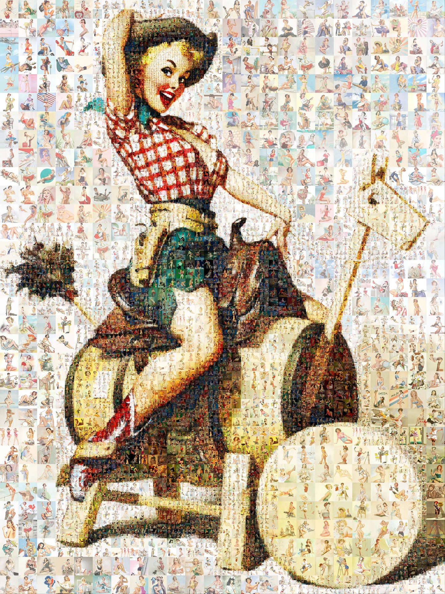 Cowgirl Pin-Up Mosaic Poster – Retro Western Girl, Vintage Wall Art Made from Classic Pin-Up Illustrations AtelierMosaics