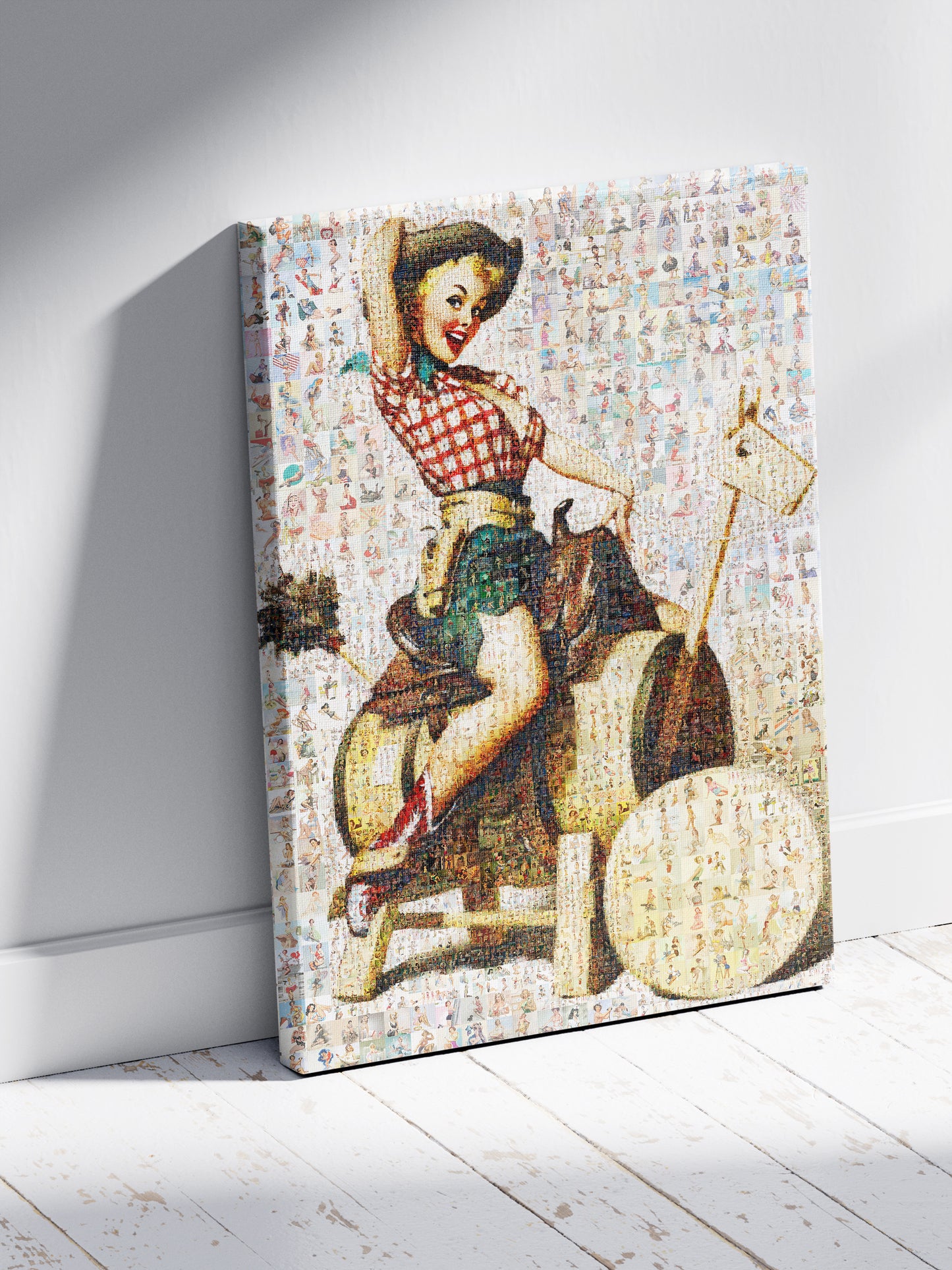 Cowgirl Pin-Up Mosaic Poster – Retro Western Girl, Vintage Wall Art Made from Classic Pin-Up Illustrations