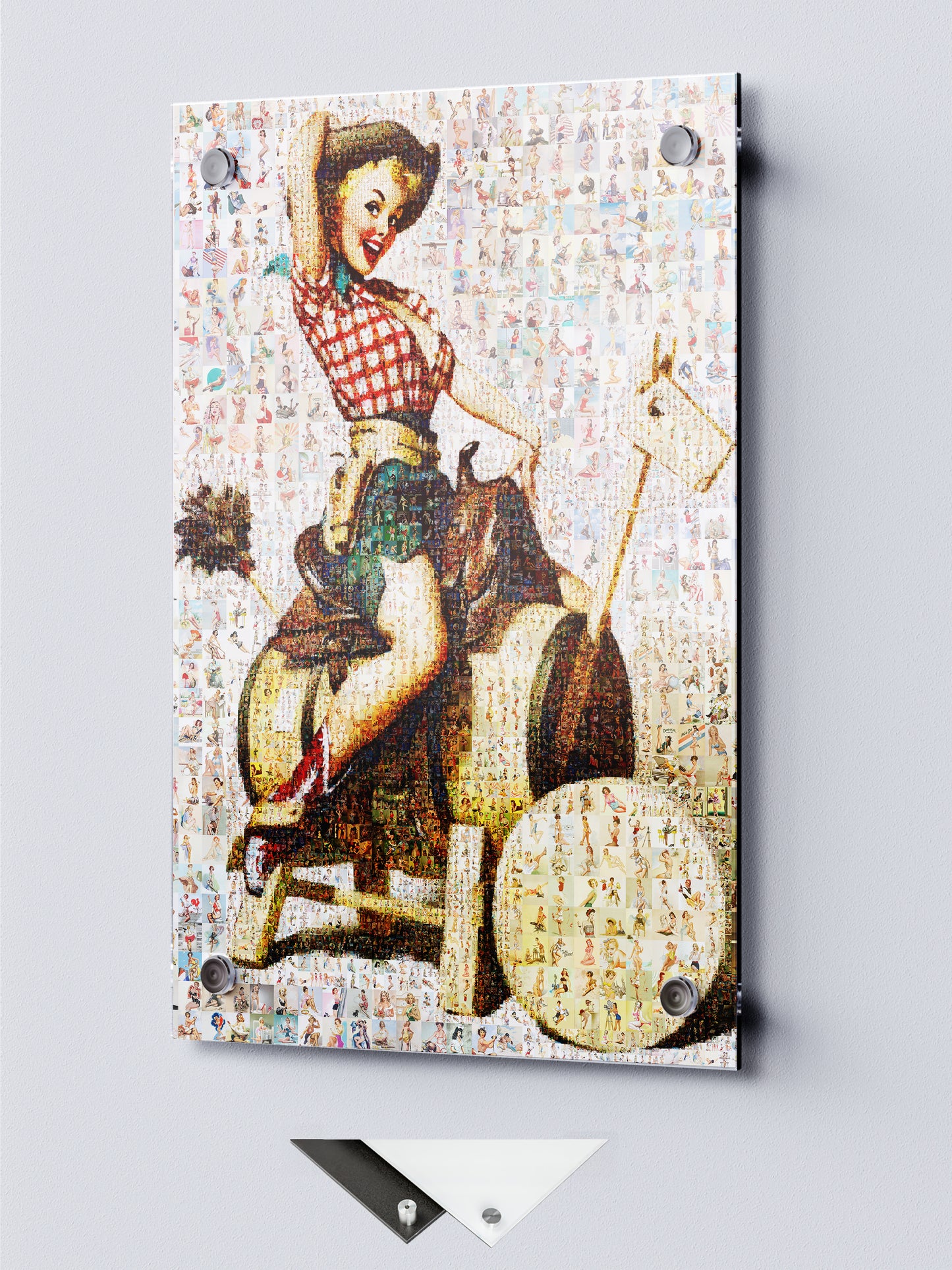 Cowgirl Pin-Up Mosaic Poster – Retro Western Girl, Vintage Wall Art Made from Classic Pin-Up Illustrations
