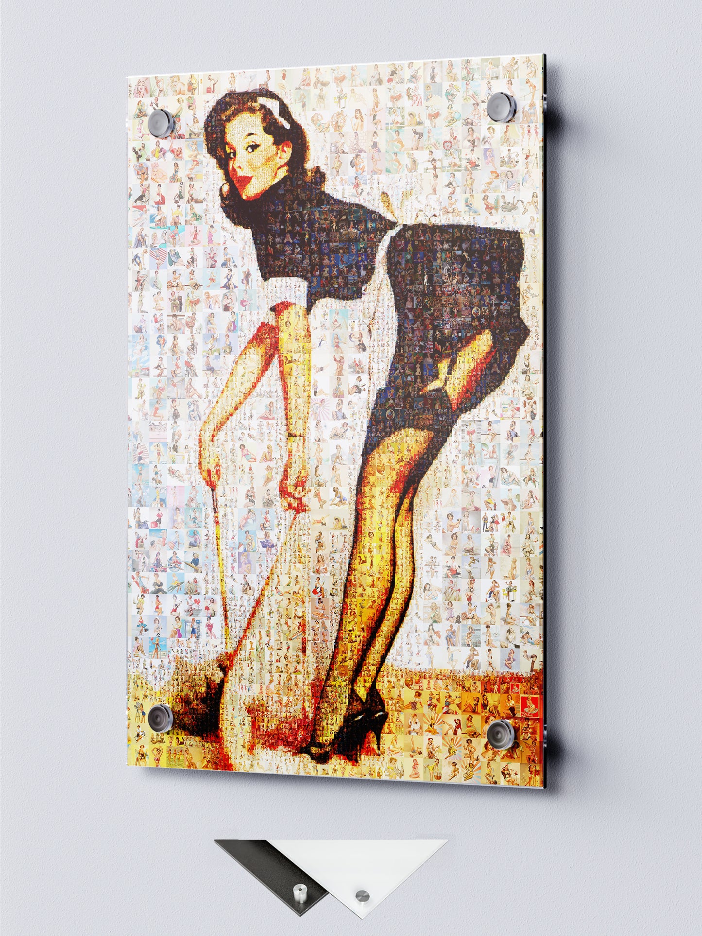 French Maid Pin-Up Mosaic Poster – Retro Girl in Uniform, Vintage Wall Art Made from Classic Pin-Up Illustrations