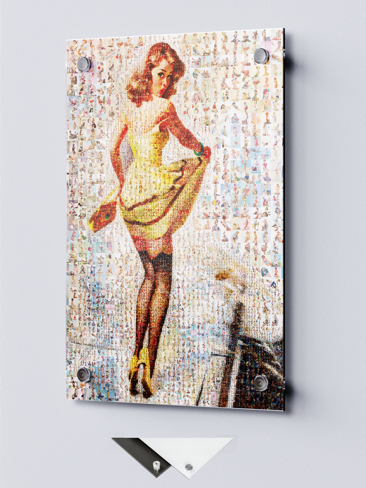 Yellow Dress Pin-Up Mosaic Poster – Retro Girl, Vintage Wall Art Made from Classic Pin-Up Illustrations